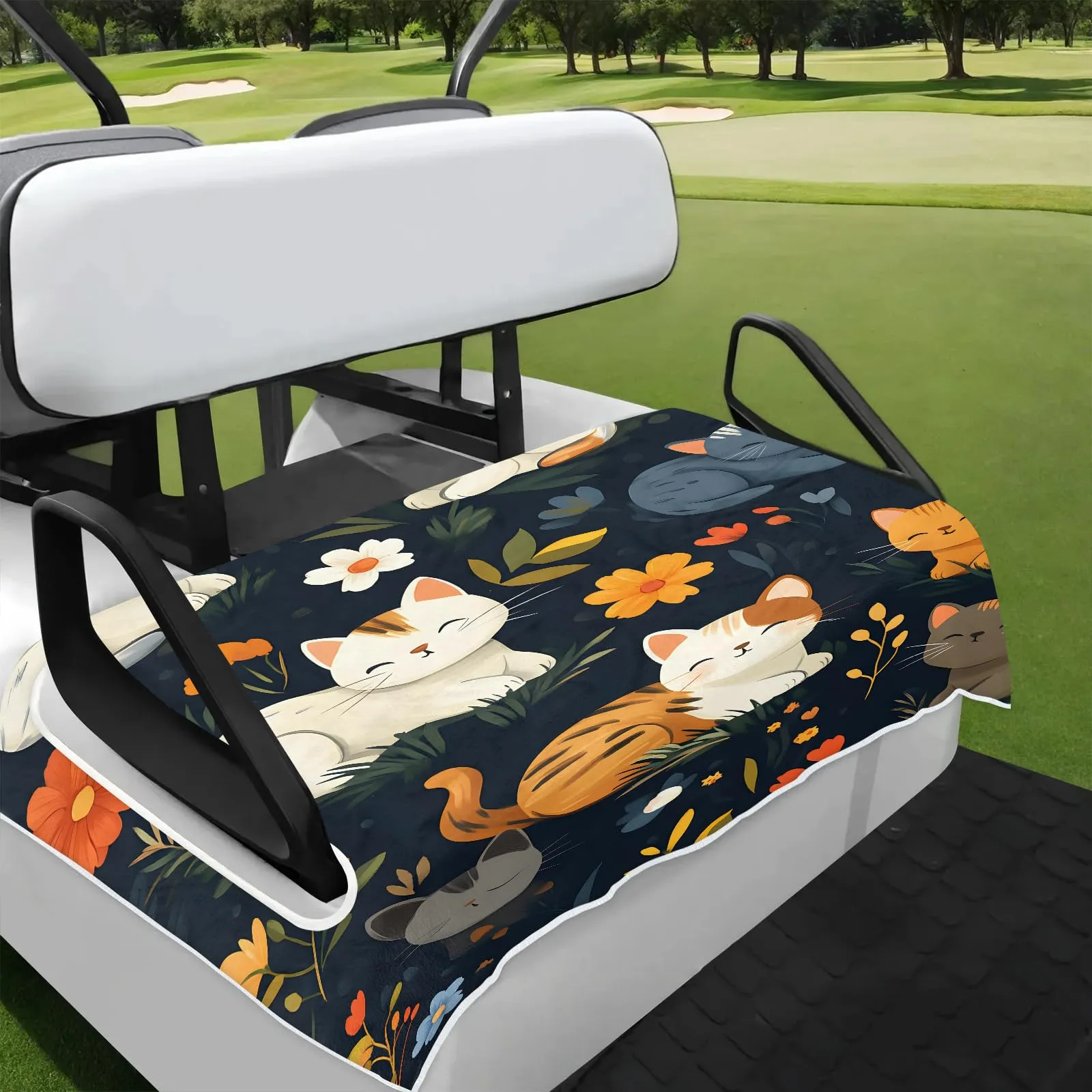 Tiveruda Kawaii Cat Flower Golf Cart Seat Cover