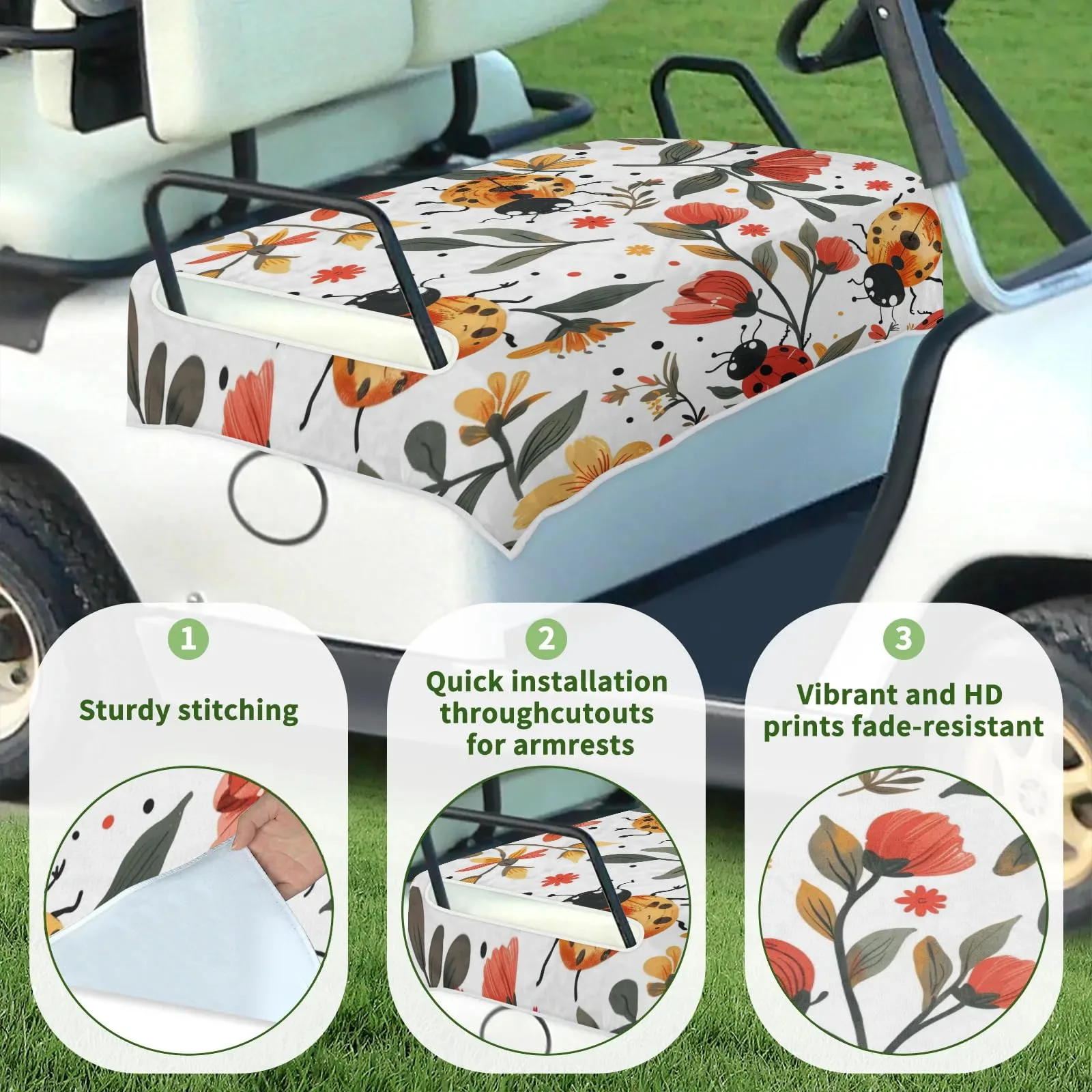 Tiveruda Ladybugs Flowers Golf Cart Seat Cover image 3