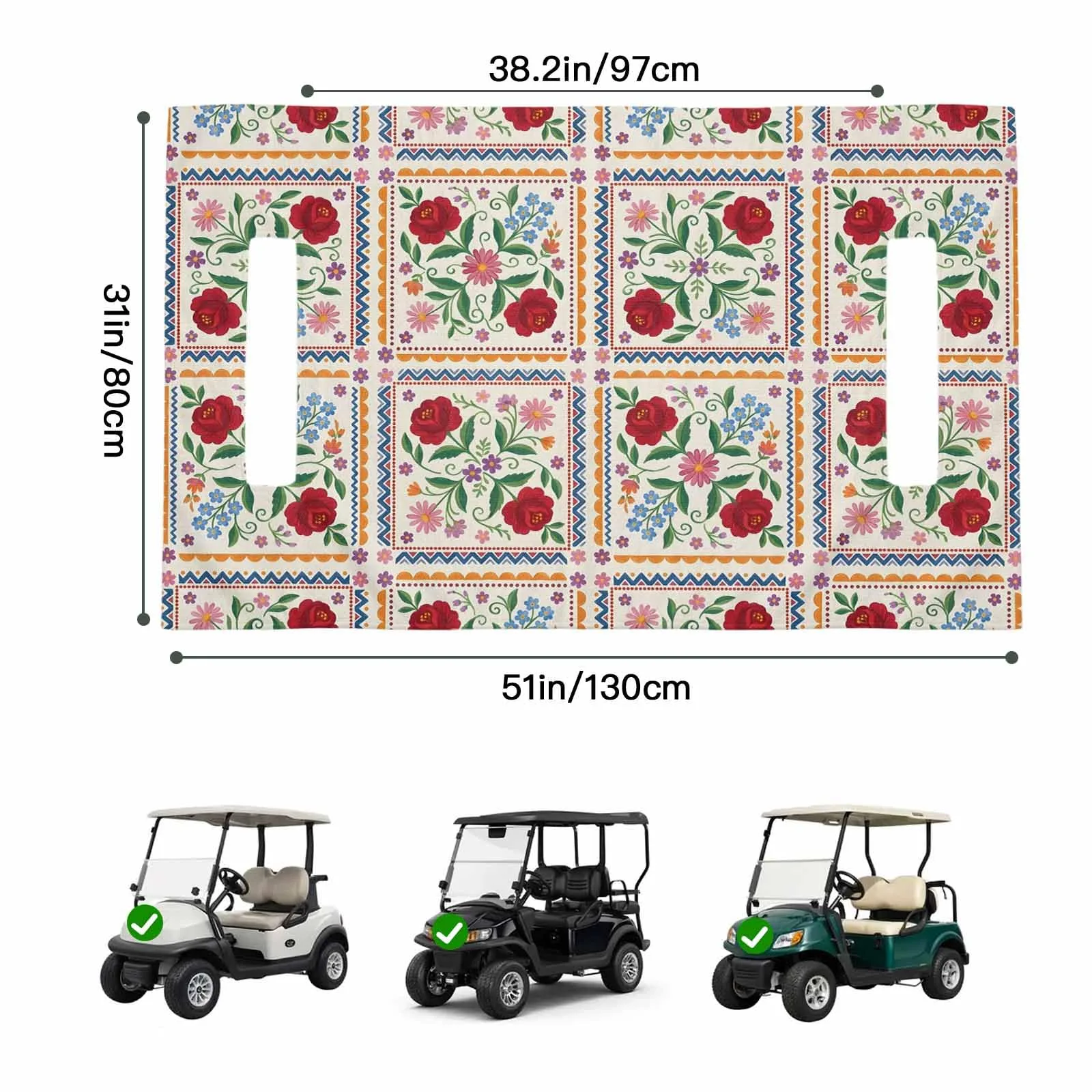 Trosturdspn Floral Golf Cart Seat Cover, 51 x 31 in image 2