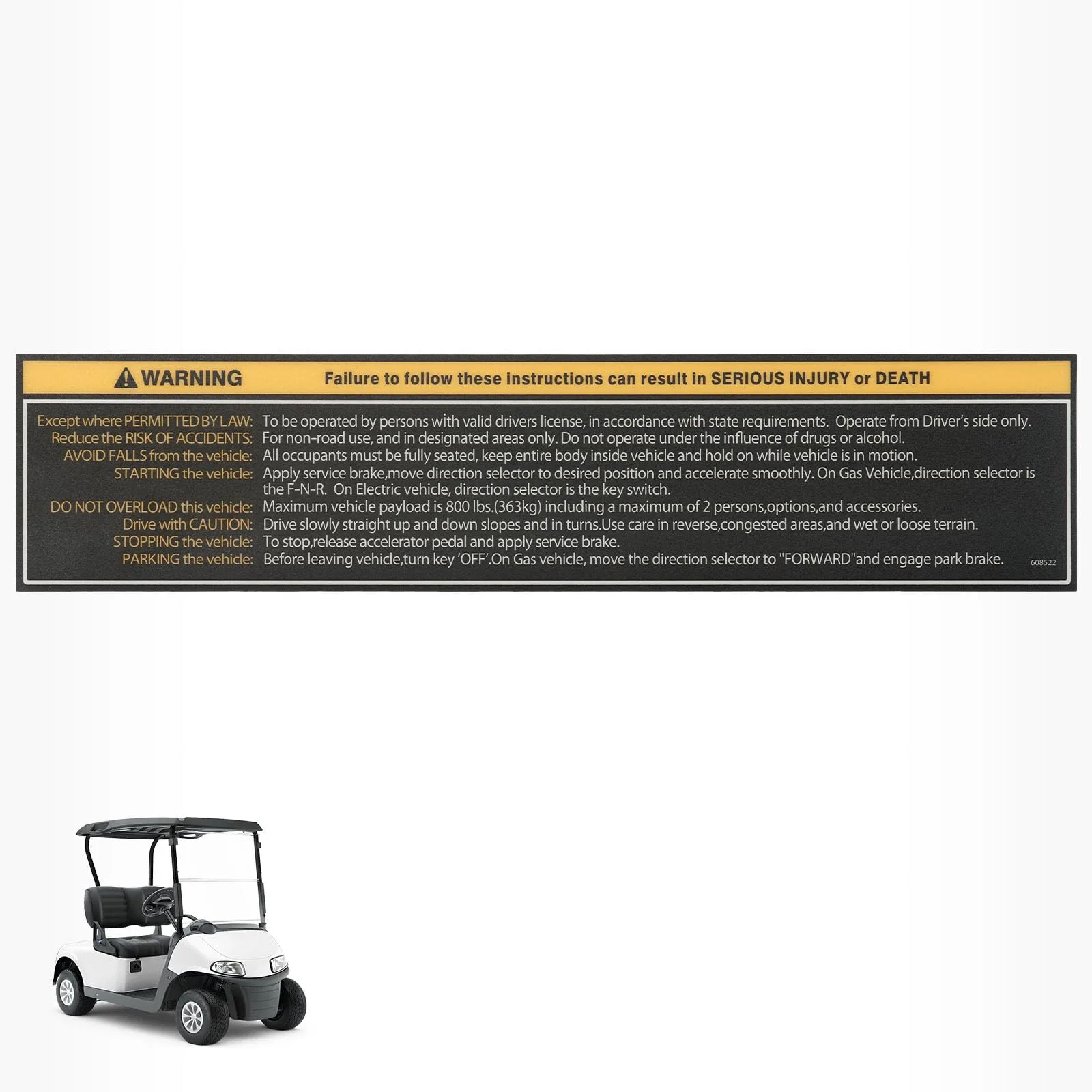 DRIVE UP EZGO RXV Instrument Panel Sticker DU00342