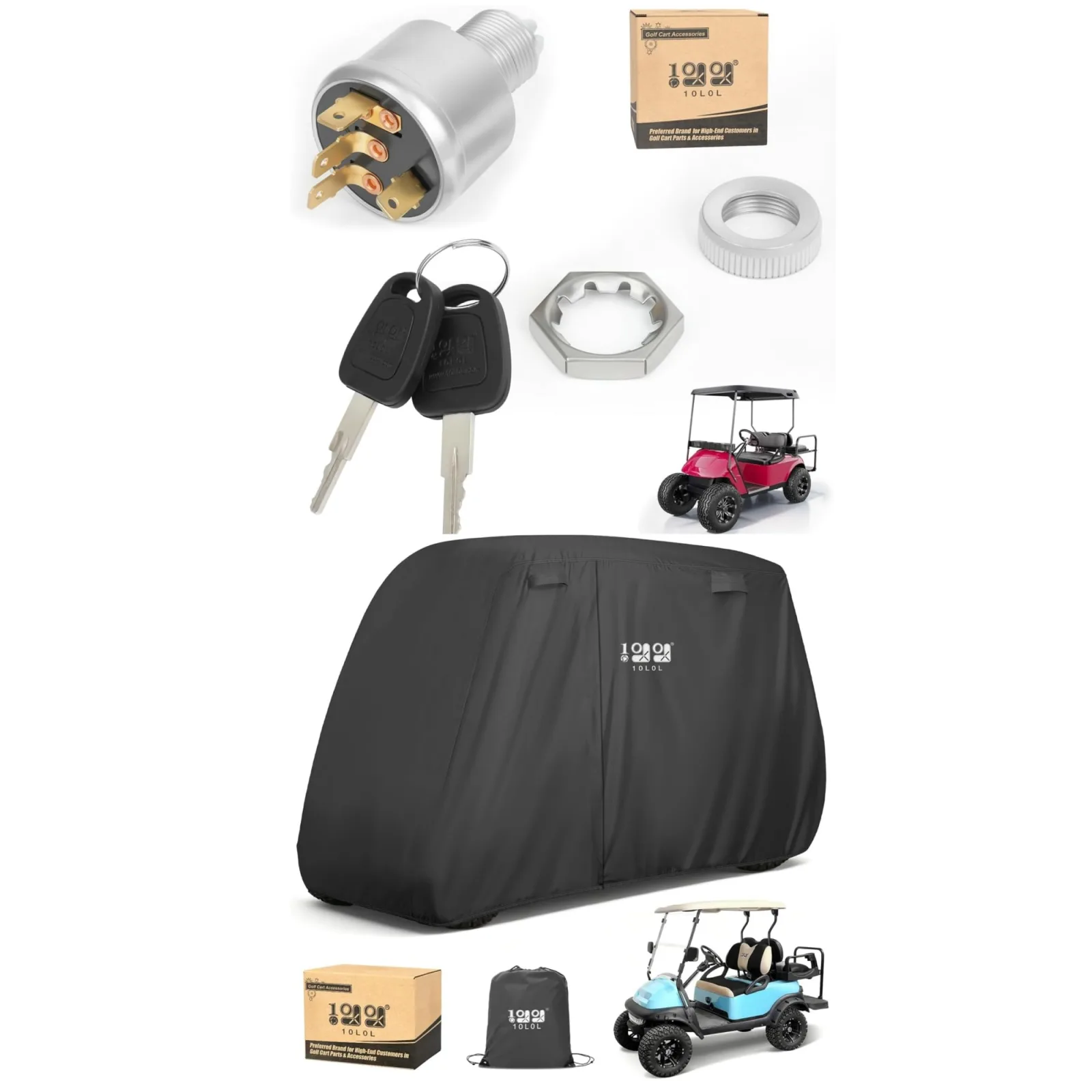 10L0L Golf Cart Cover and 4-Terminal EZGO Ignition Switch
