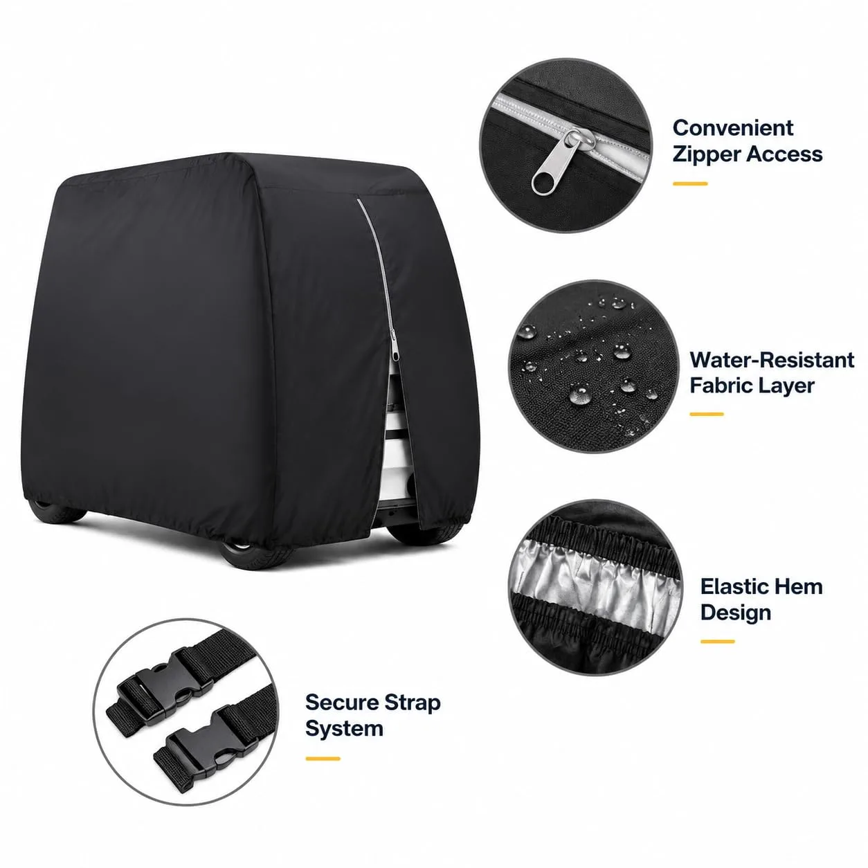 SGFHFYJNF Golf Cart Cover for Garia Via 8 (2021–2026) — Oxford Fabric, Rear Zipper image 4