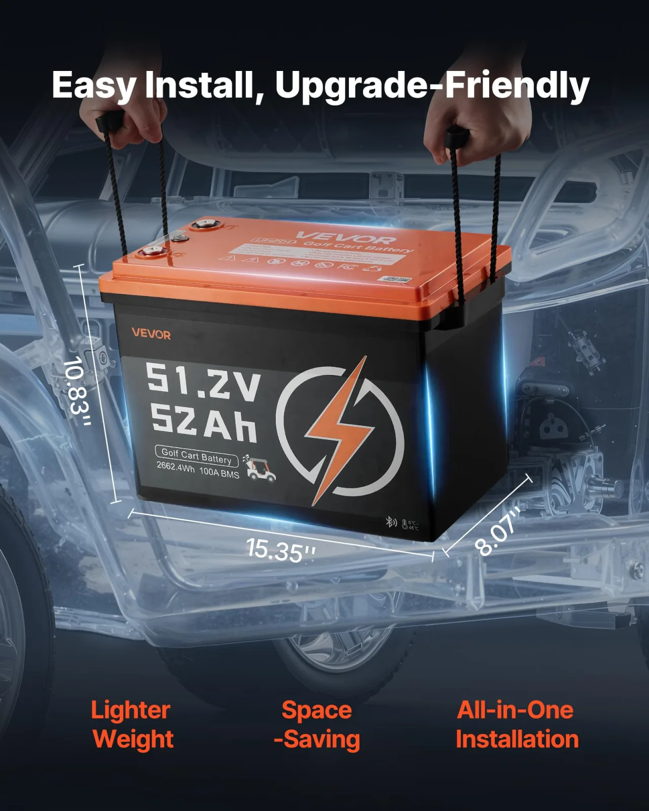 VEVOR 51.2V (48V) 52Ah LiFePO4 Golf Cart Battery with 15A Charger image 4