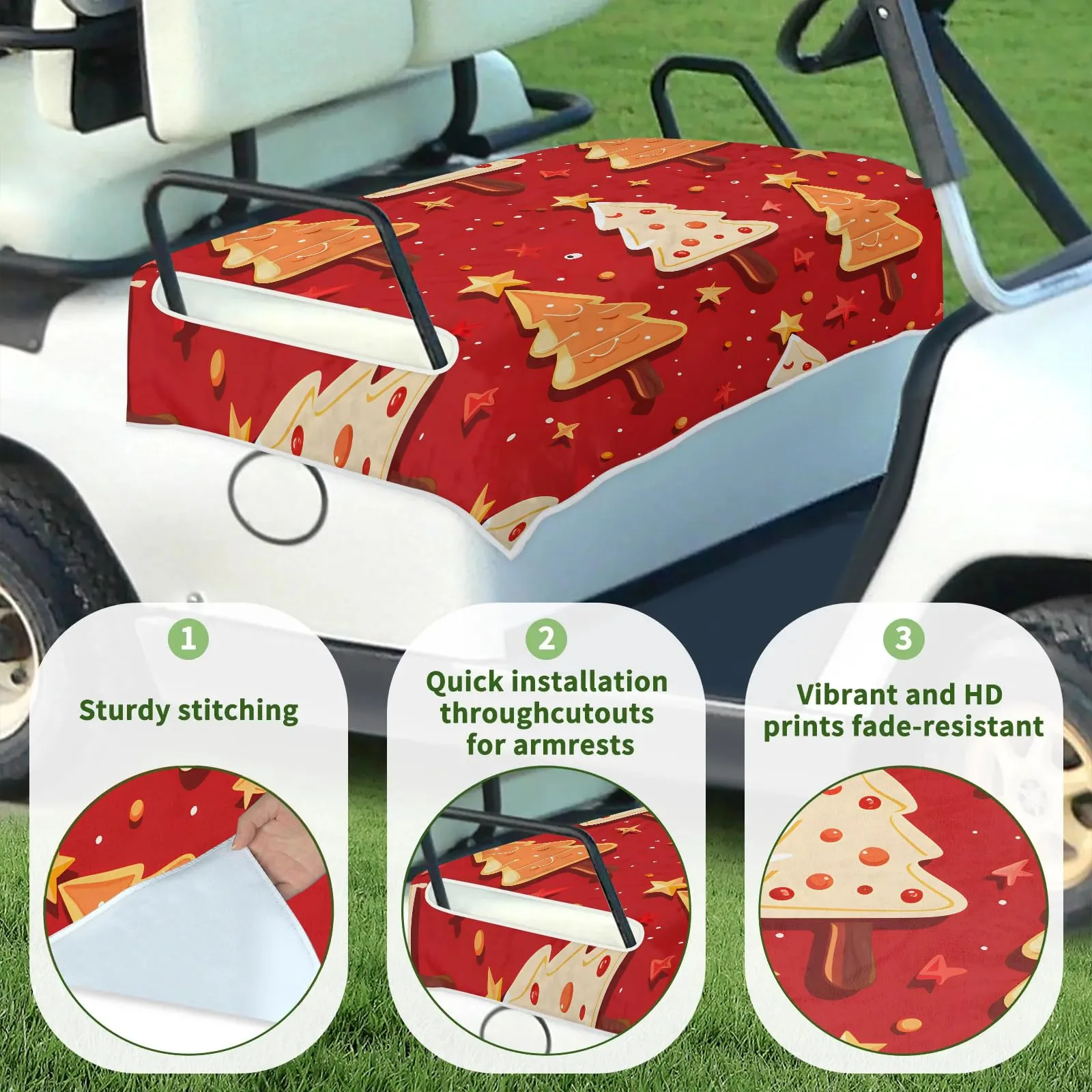 Tiveruda Red Christmas Tree Golf Cart Seat Cover image 3