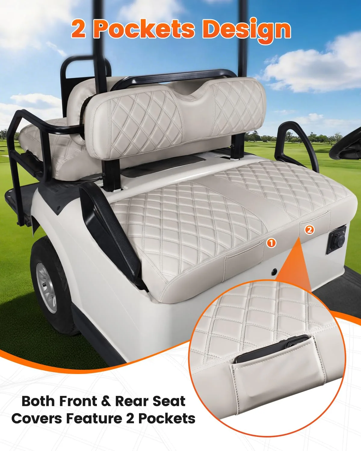 SANXIACAR E-Z-G-O RXV Front & Rear Seat Covers Beige image 3