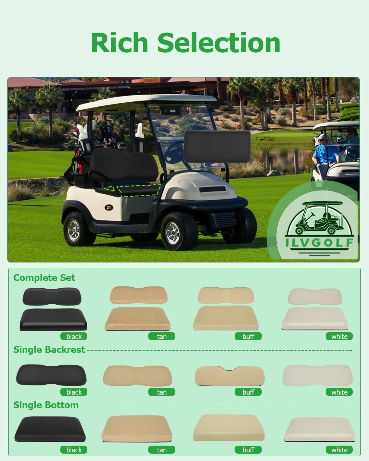 ILVGOLF Front Seat Bottom Cushion for Club Car DS image 3