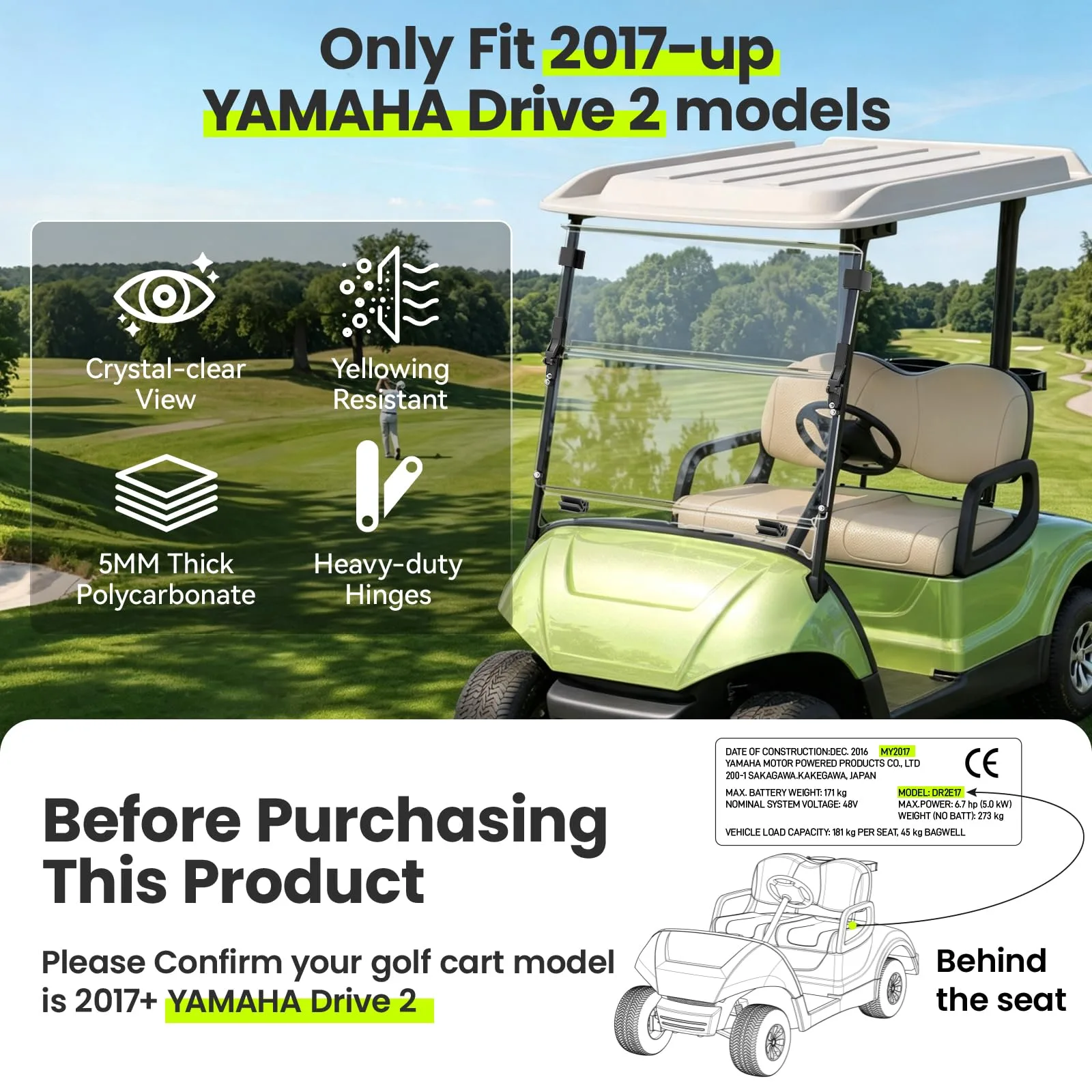 ENEKERP Clear Windshield for Yamaha Drive 2 2017-Up image 2