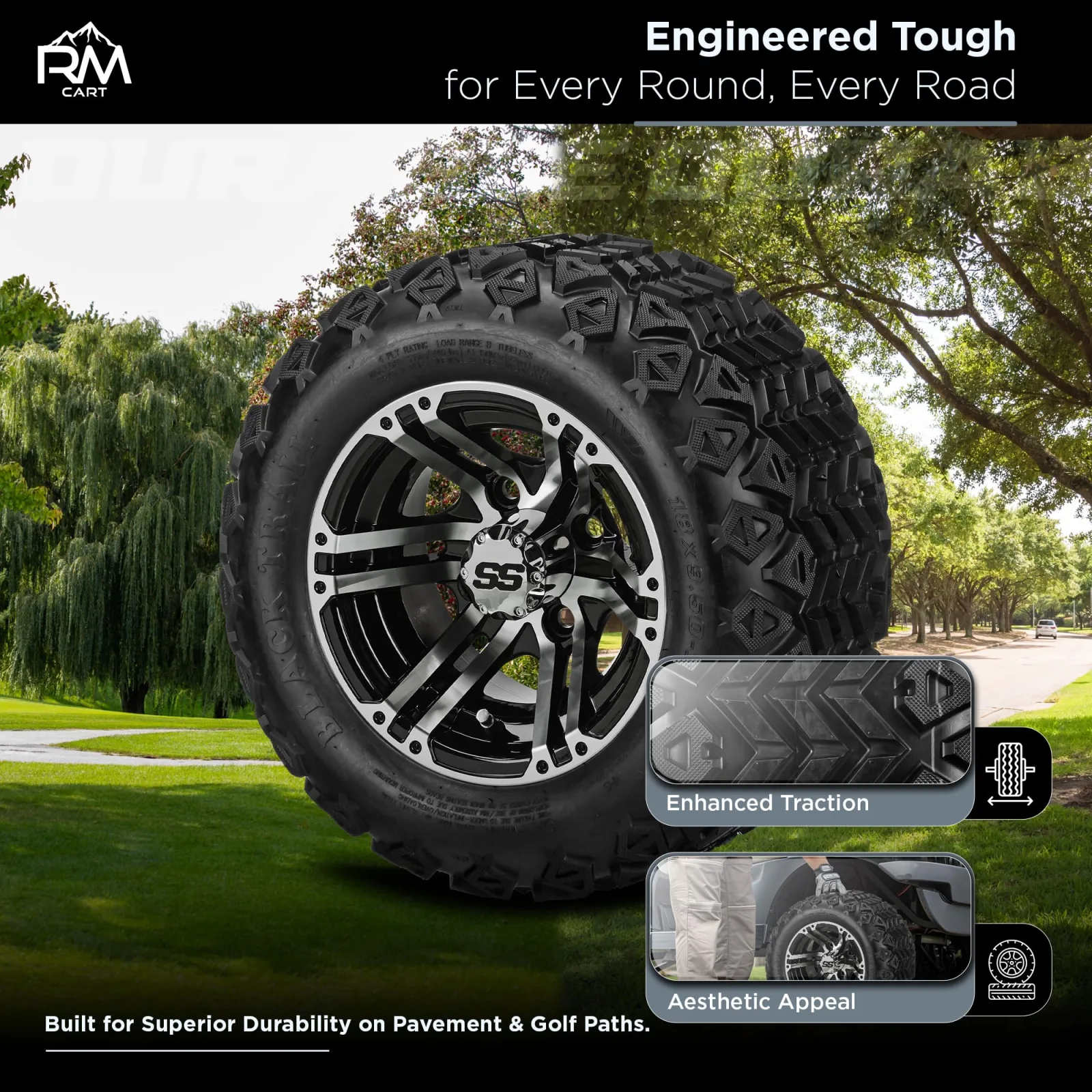 RM Cart 10" Yukon Black/Machined Wheels with 18x9.50-10 Trail Tires — 10061S513 image 2