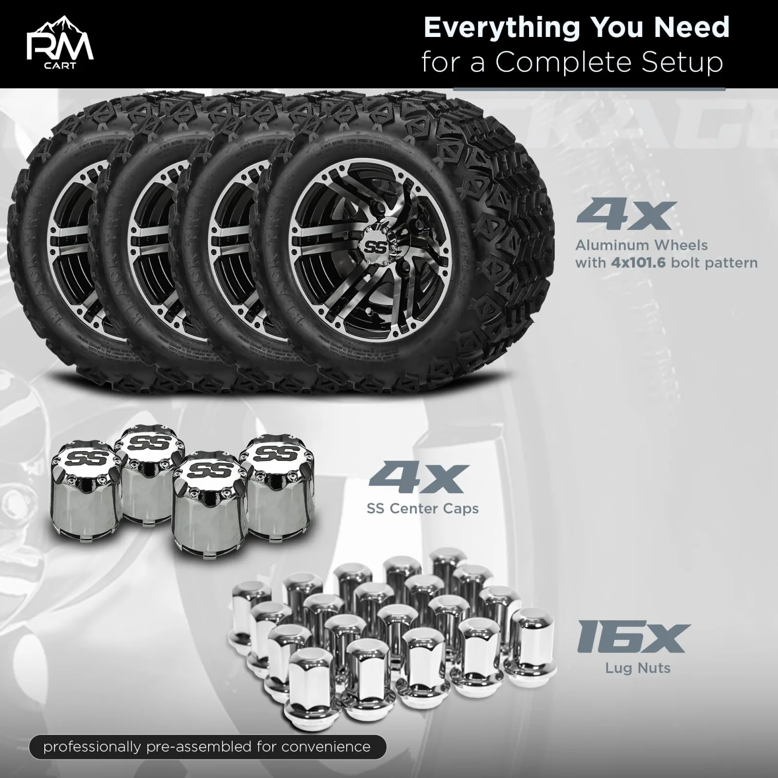 RM Cart 10" Yukon Black/Machined Wheels with 18x9.50-10 Trail Tires — 10061S513 image 3