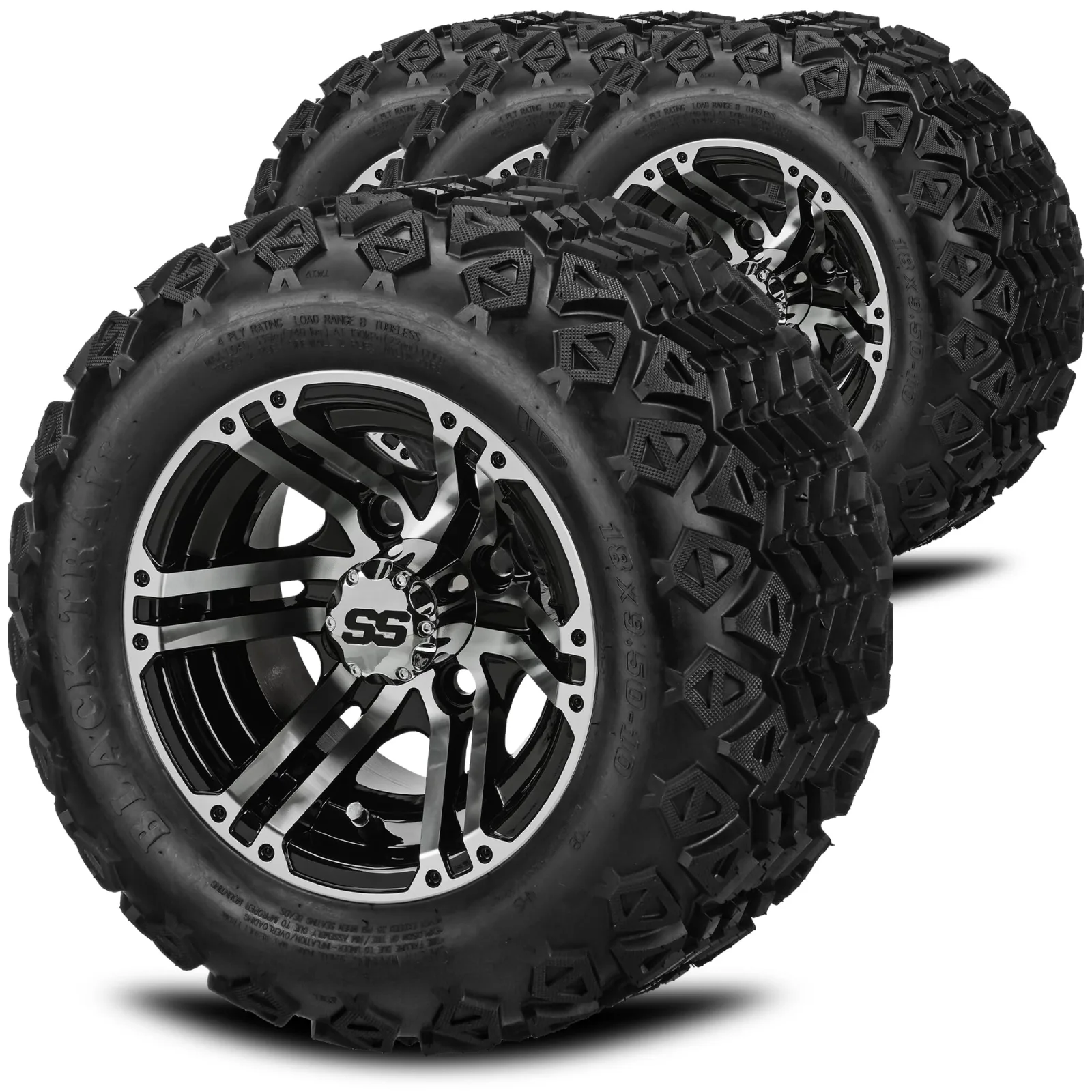 RM Cart 10" Yukon Black/Machined Wheels with 18x9.50-10 Trail Tires — 10061S513