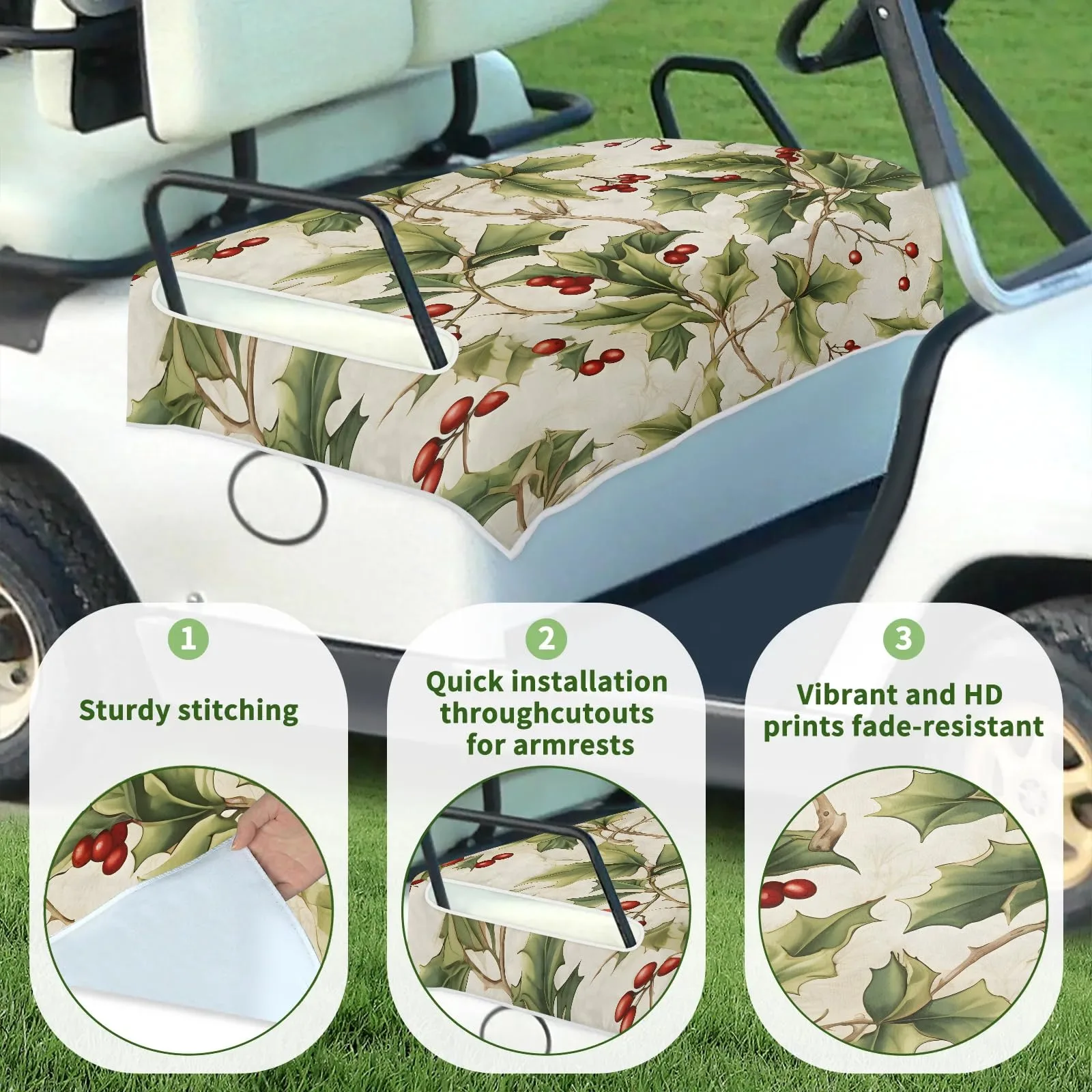 Tiveruda 51" x 31" Vintage Berries Universal 2-Person Golf Cart Seat Cover image 3