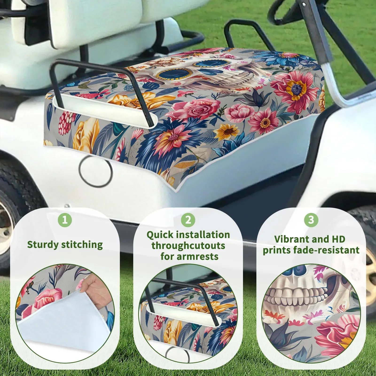 Tiveruda Skull Halloween Golf Cart Seat Cover, 51 x 31 in image 3