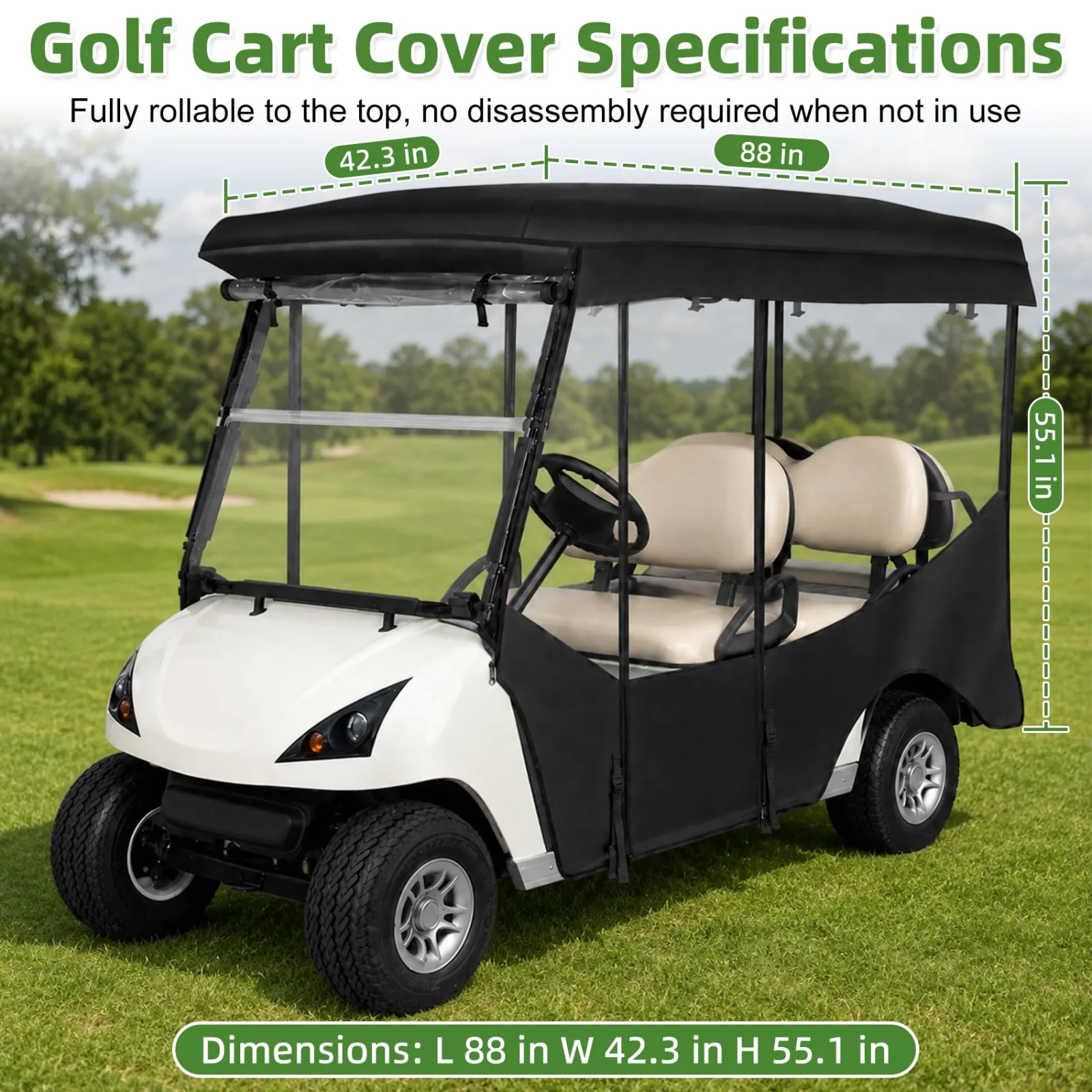 Runant 600D Waterproof 4-Passenger Golf Cart Enclosure Cover - golf-cy600D image 2