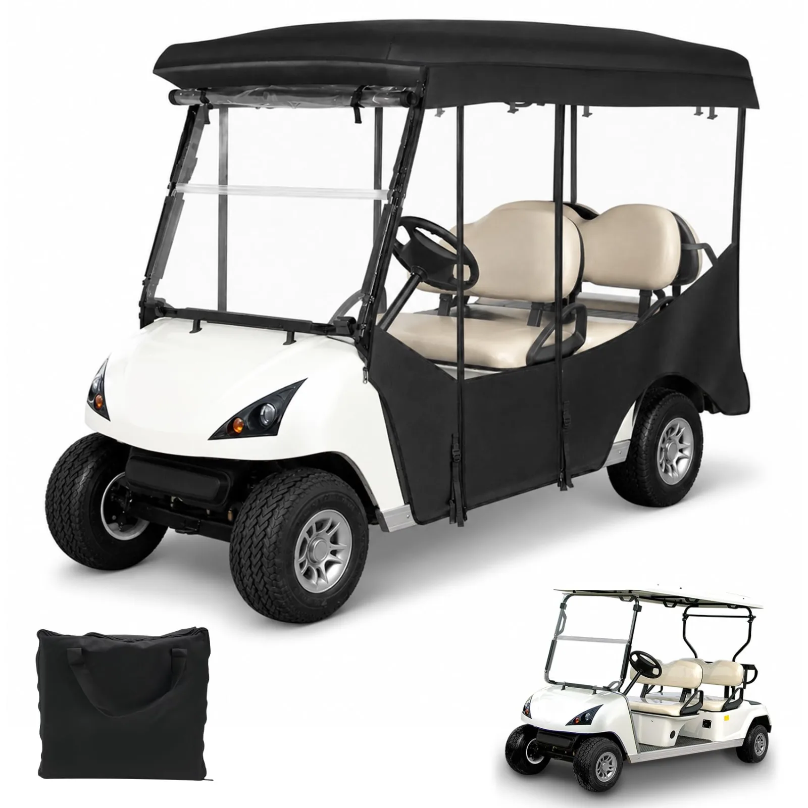 Runant 600D Waterproof 4-Passenger Golf Cart Enclosure Cover - golf-cy600D