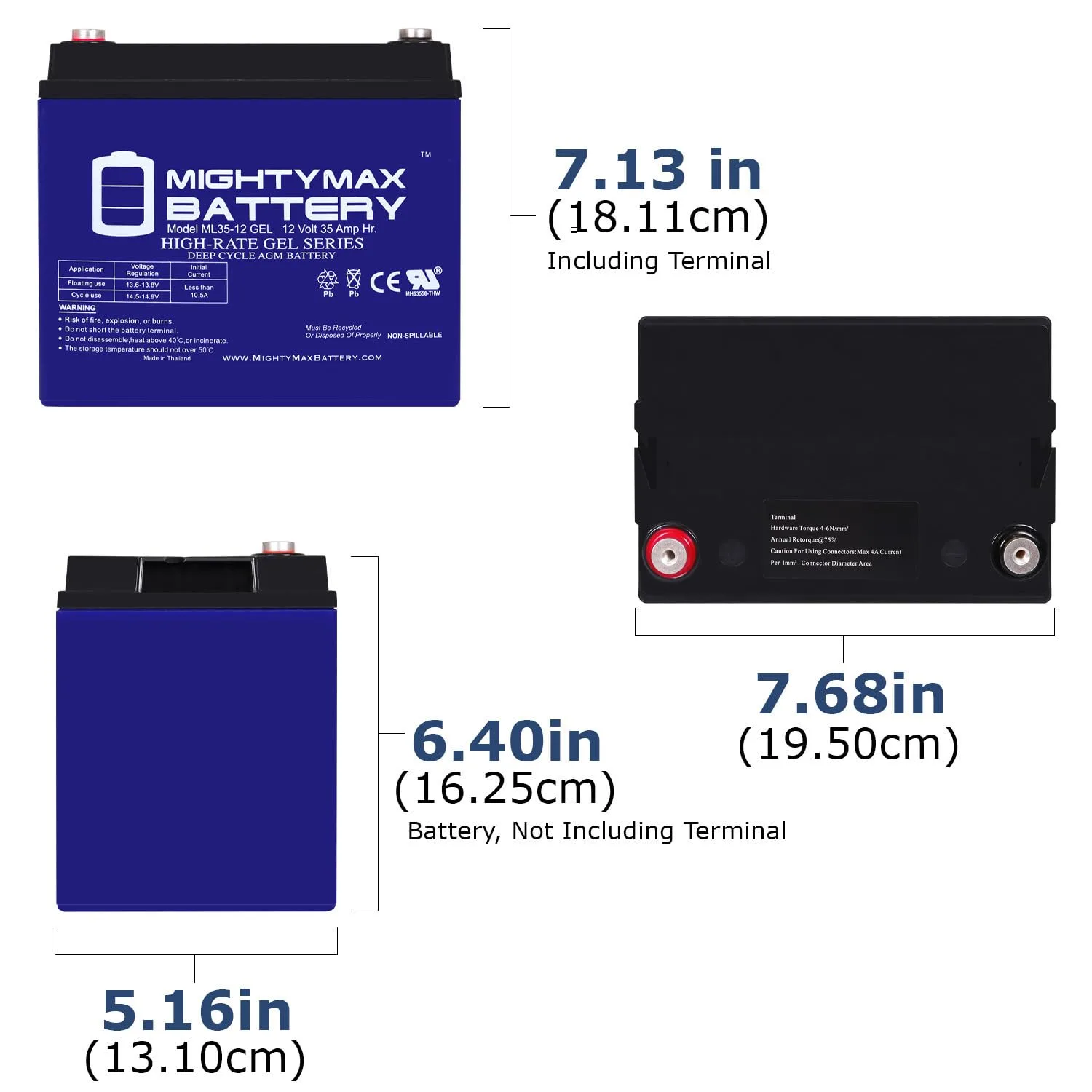 Mighty Max Battery 12V 35AH Gel Replaces Cart-Tek GRX1155 Electric Push Cart - 4 Pack image 2