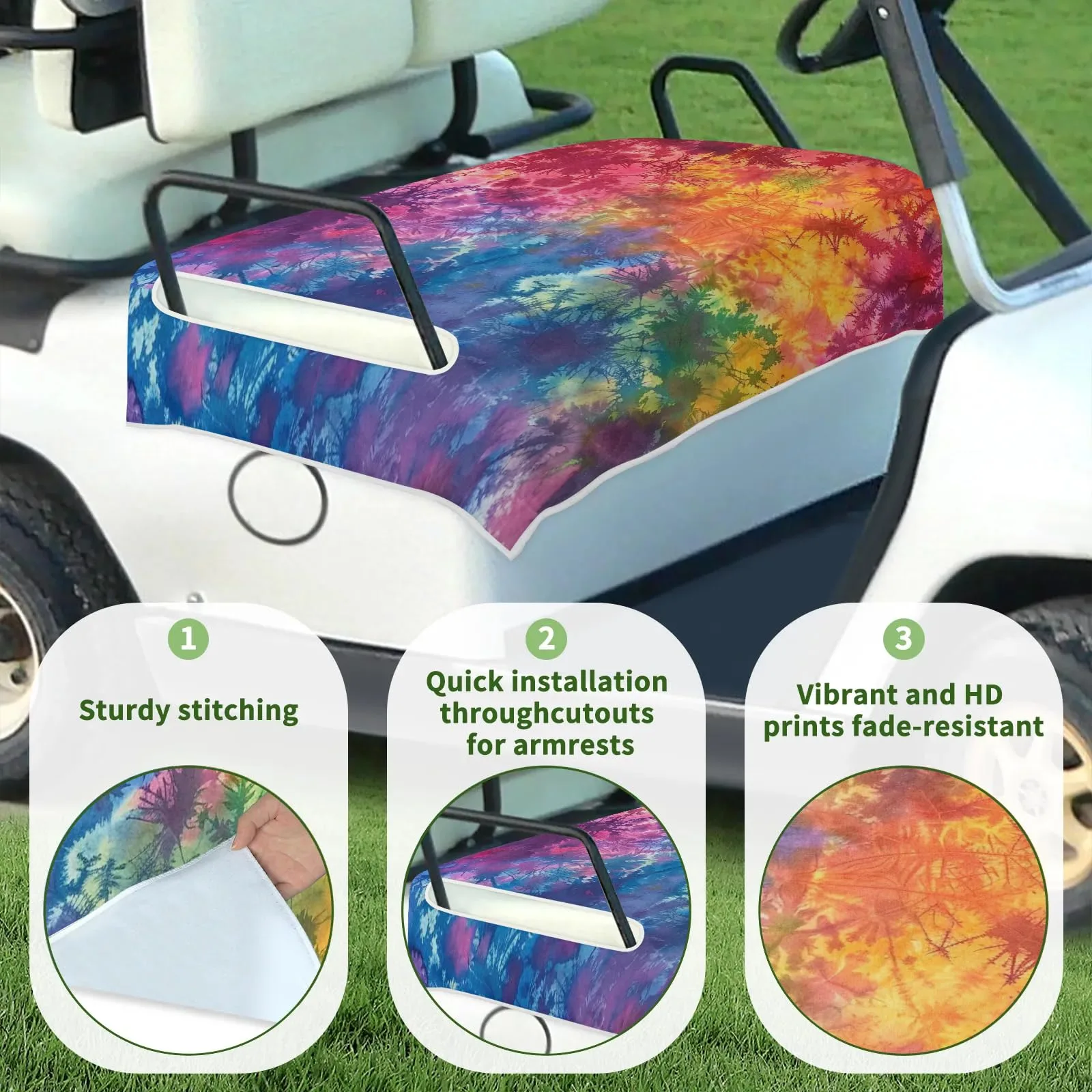 Tiveruda Rainbow Tie-Dye Golf Cart Seat Cover image 3