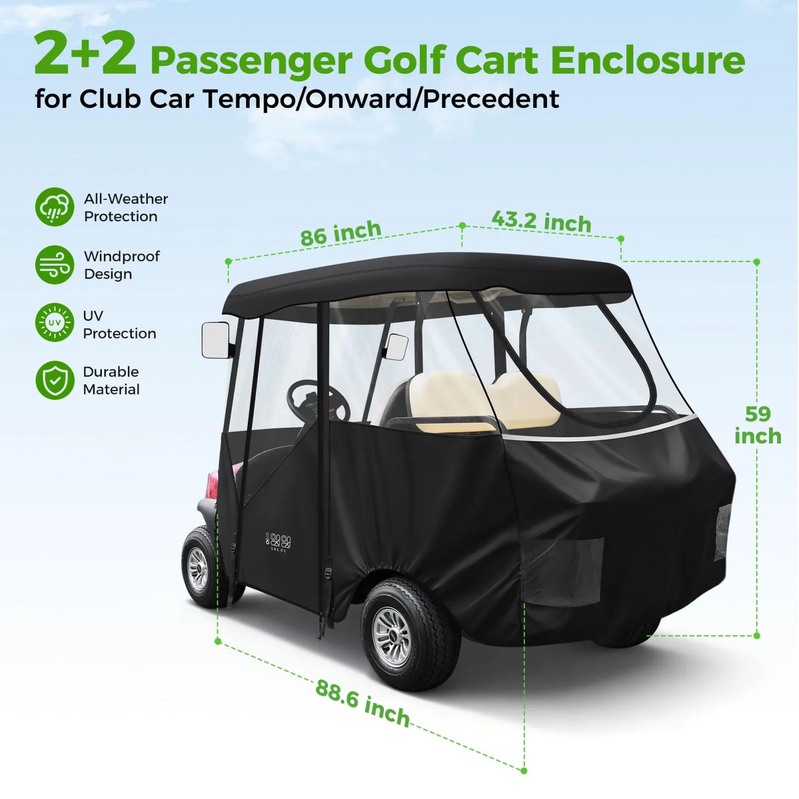 10L0L Golf Cart Enclosure for Club Car 2+2 Carts image 3