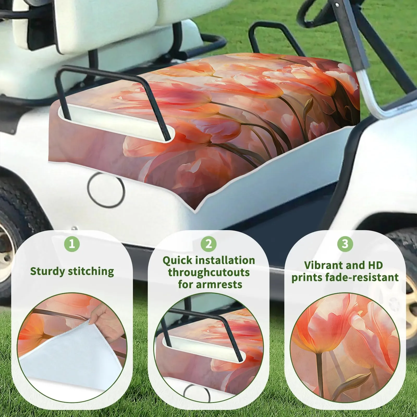 Tiveruda Tulip Flower Golf Cart Seat Cover, 51 x 31 in image 3