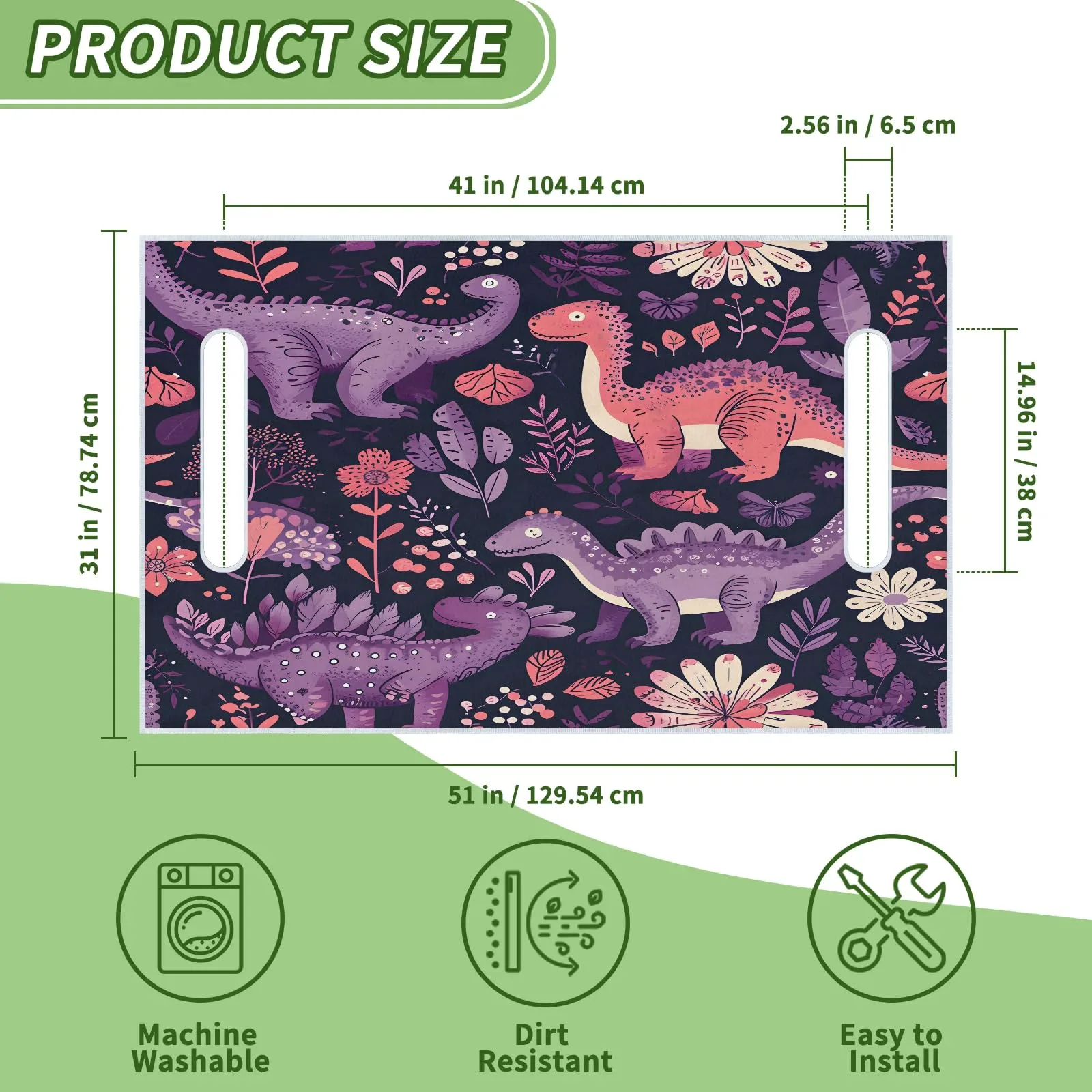 Tiveruda Dinosaur Flower Golf Cart Seat Cover, 51 x 31 in image 2