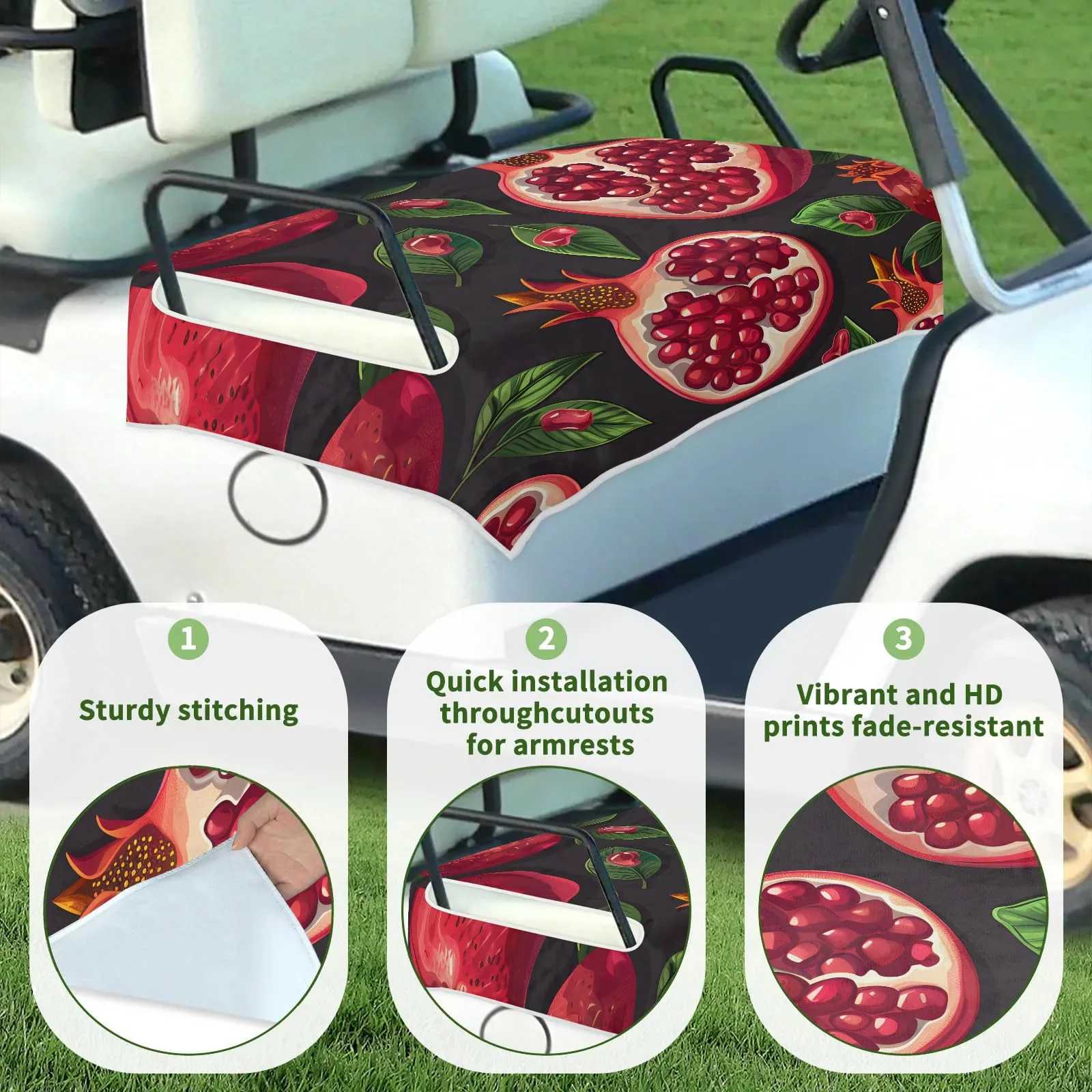 Tiveruda Pomegranate Golf Cart Seat Cover, 51 x 31 in image 3