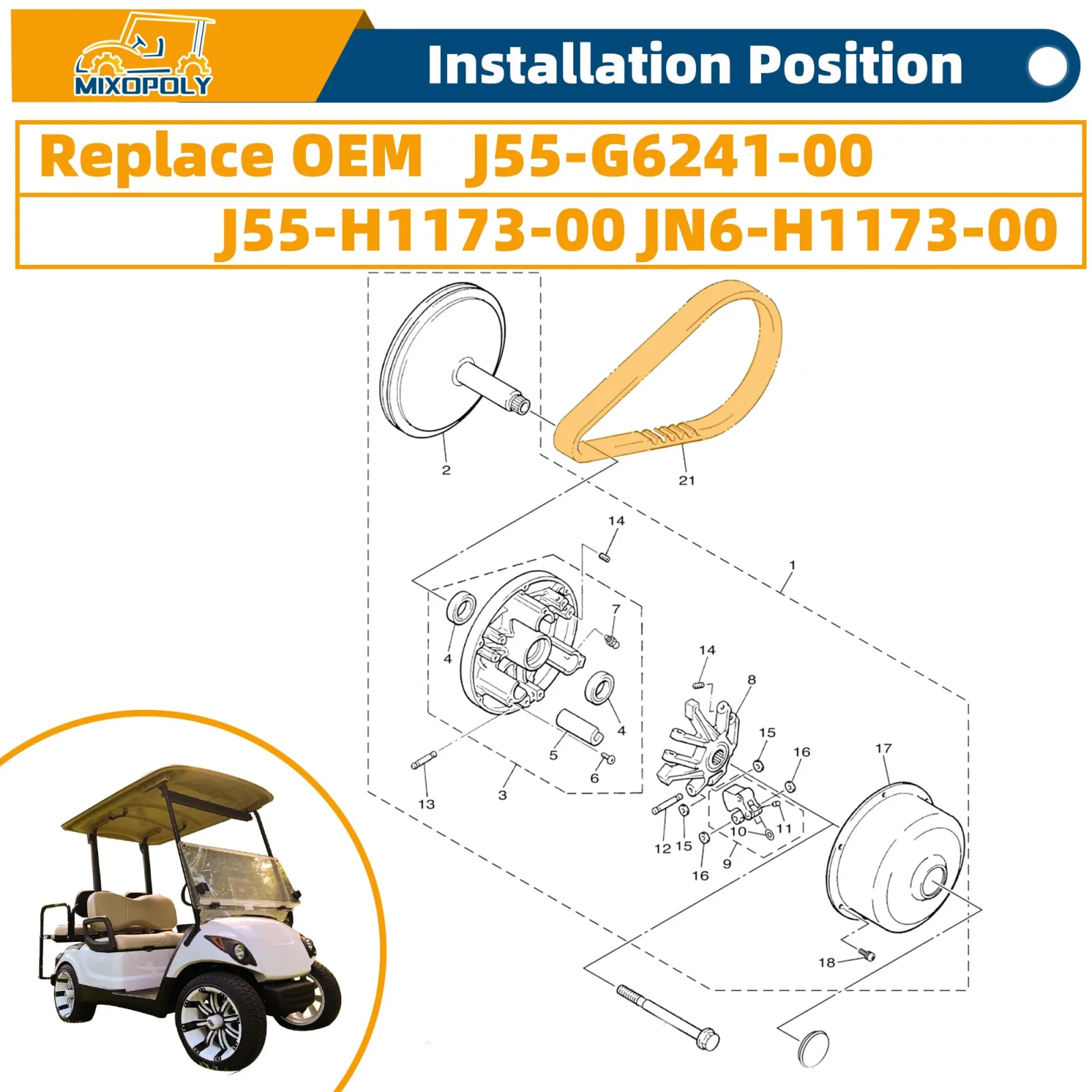 Mixopoly Yamaha Gas Golf Cart Belt Kit G2-G29 image 2