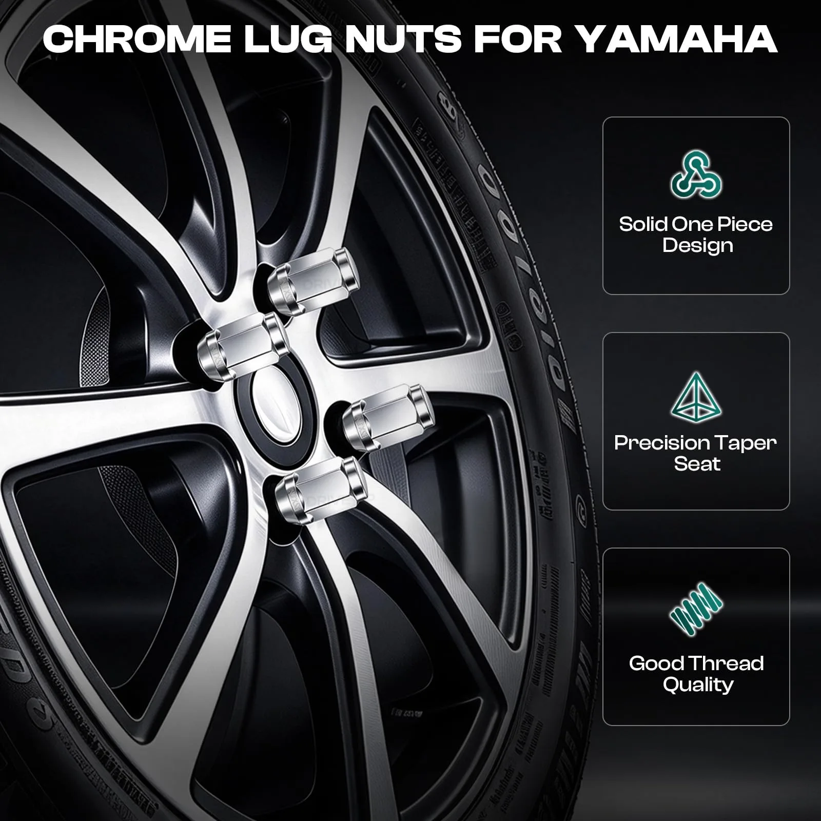 DRIVE UP Chrome Lug Nuts for Yamaha and GEM Golf Carts image 3