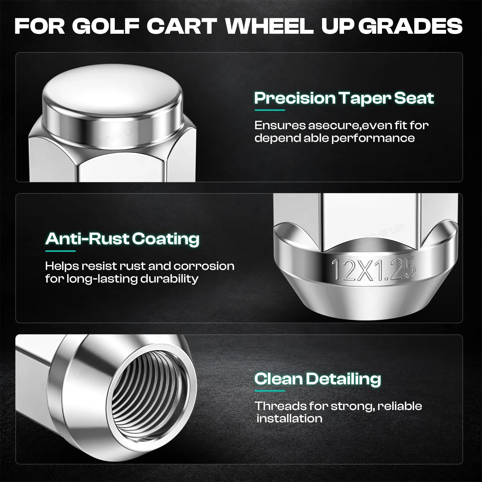 DRIVE UP Chrome Lug Nuts for Yamaha and GEM Golf Carts image 4