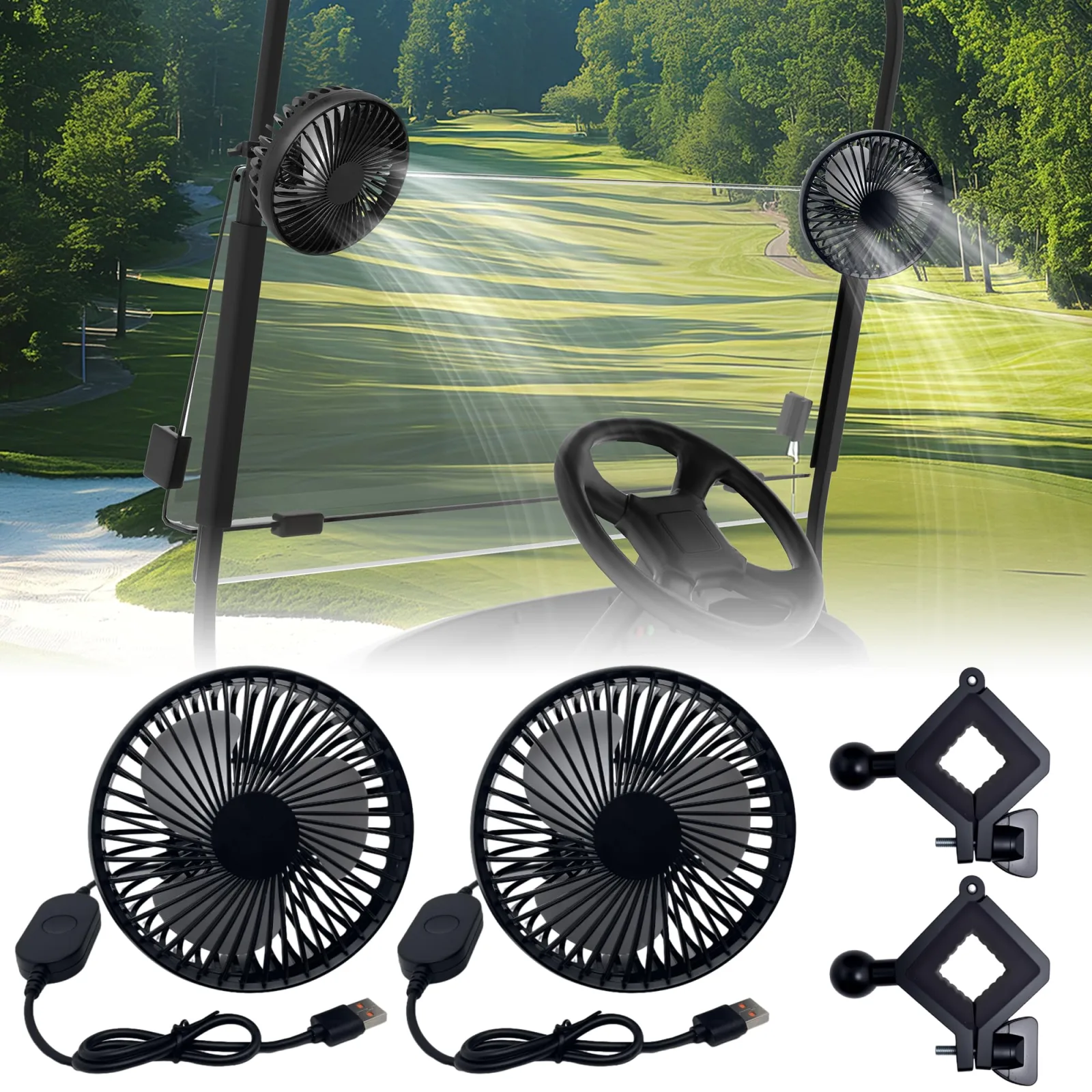 GOLFCOZER GOLF-05-2PCS USB Golf Cart Fan