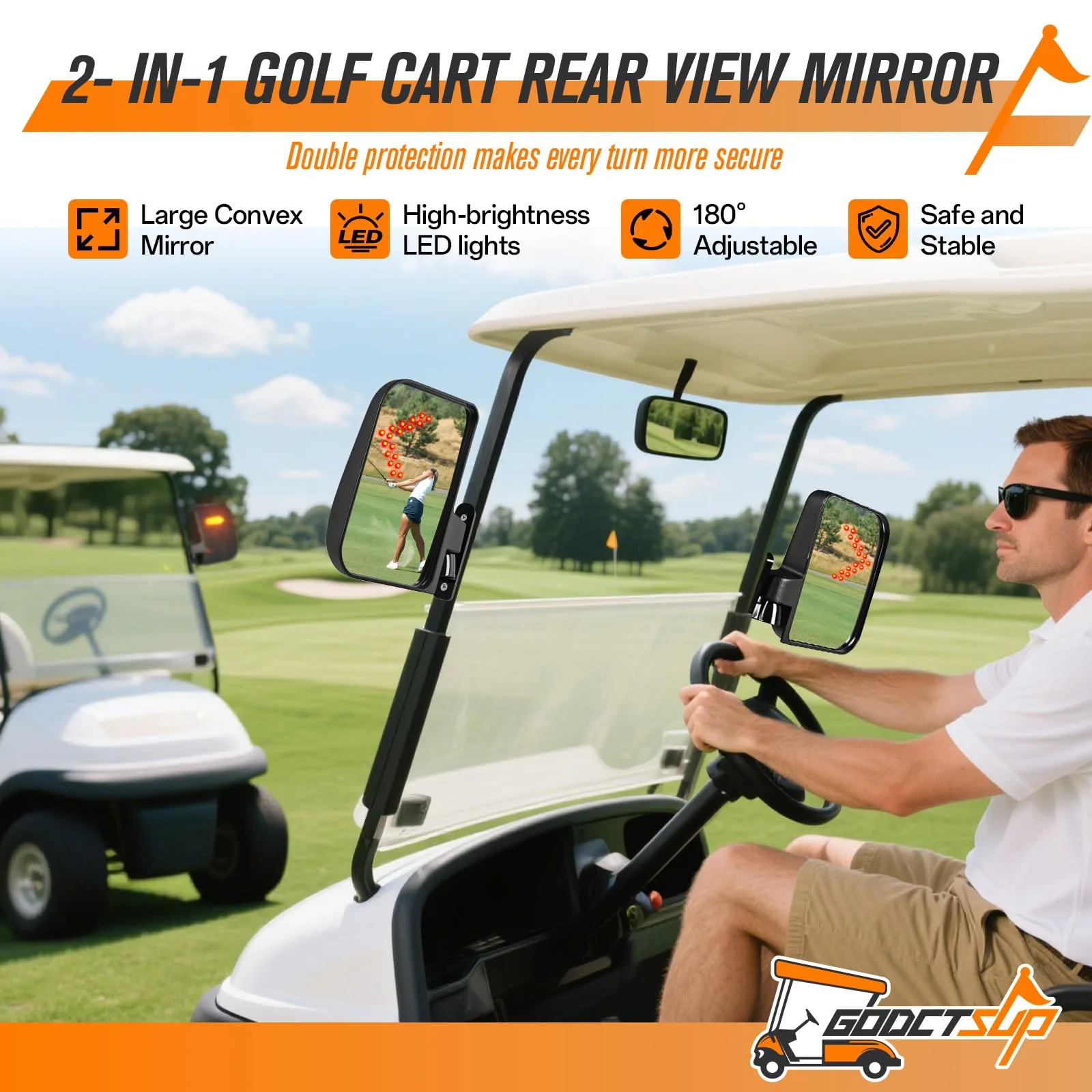 GODCTSUP Golf Cart Folding Side Mirrors with Turn Signals image 2