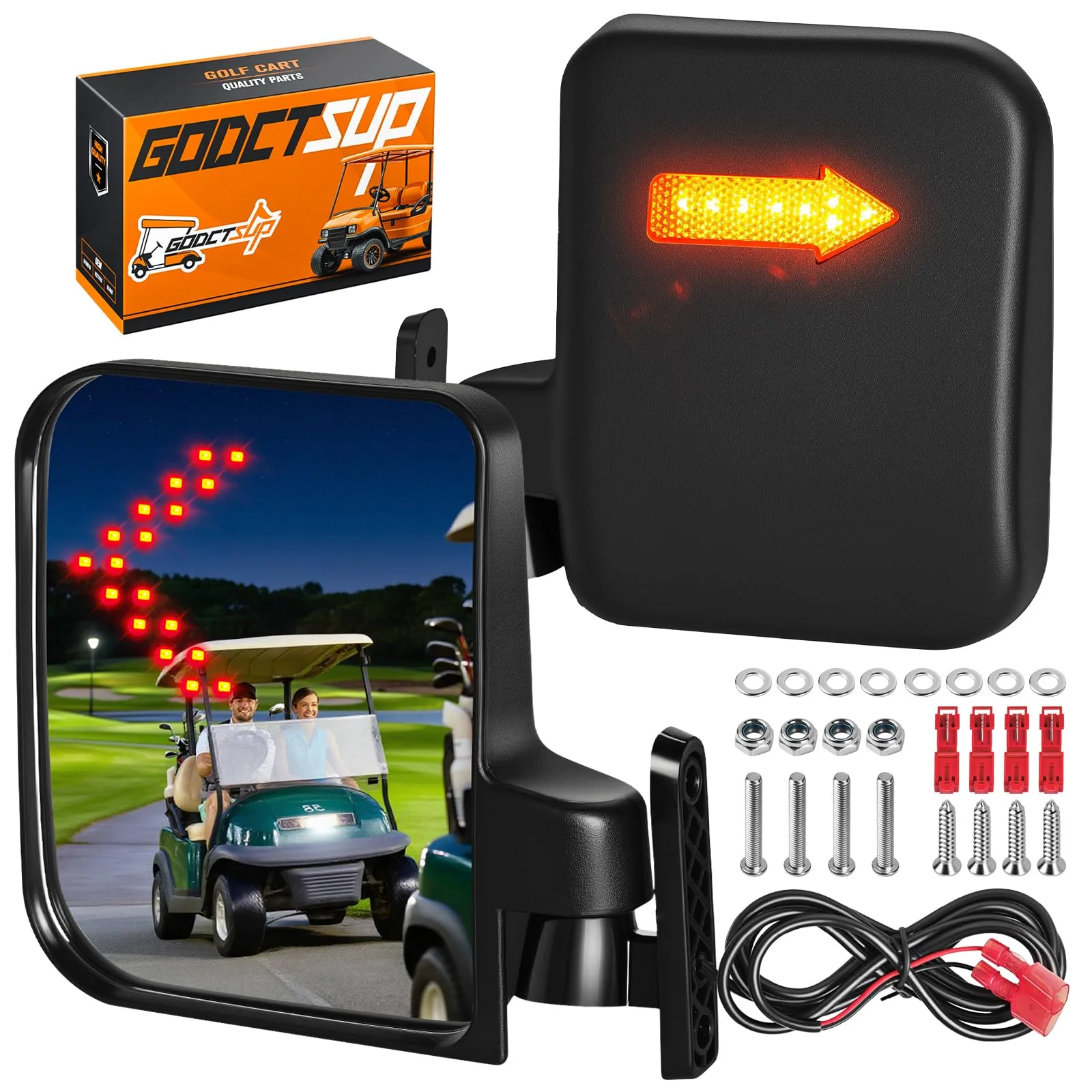GODCTSUP Golf Cart Folding Side Mirrors with Turn Signals