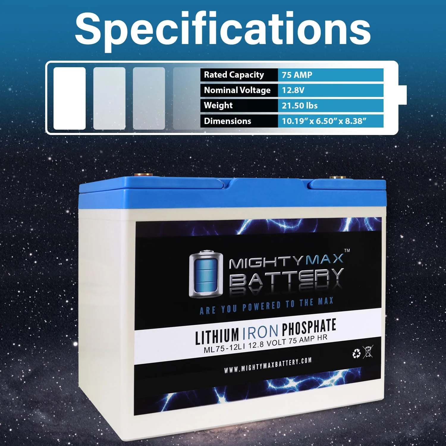 Mighty Max ML75-12LIMP2 12V 75Ah Lithium Battery Pack image 3