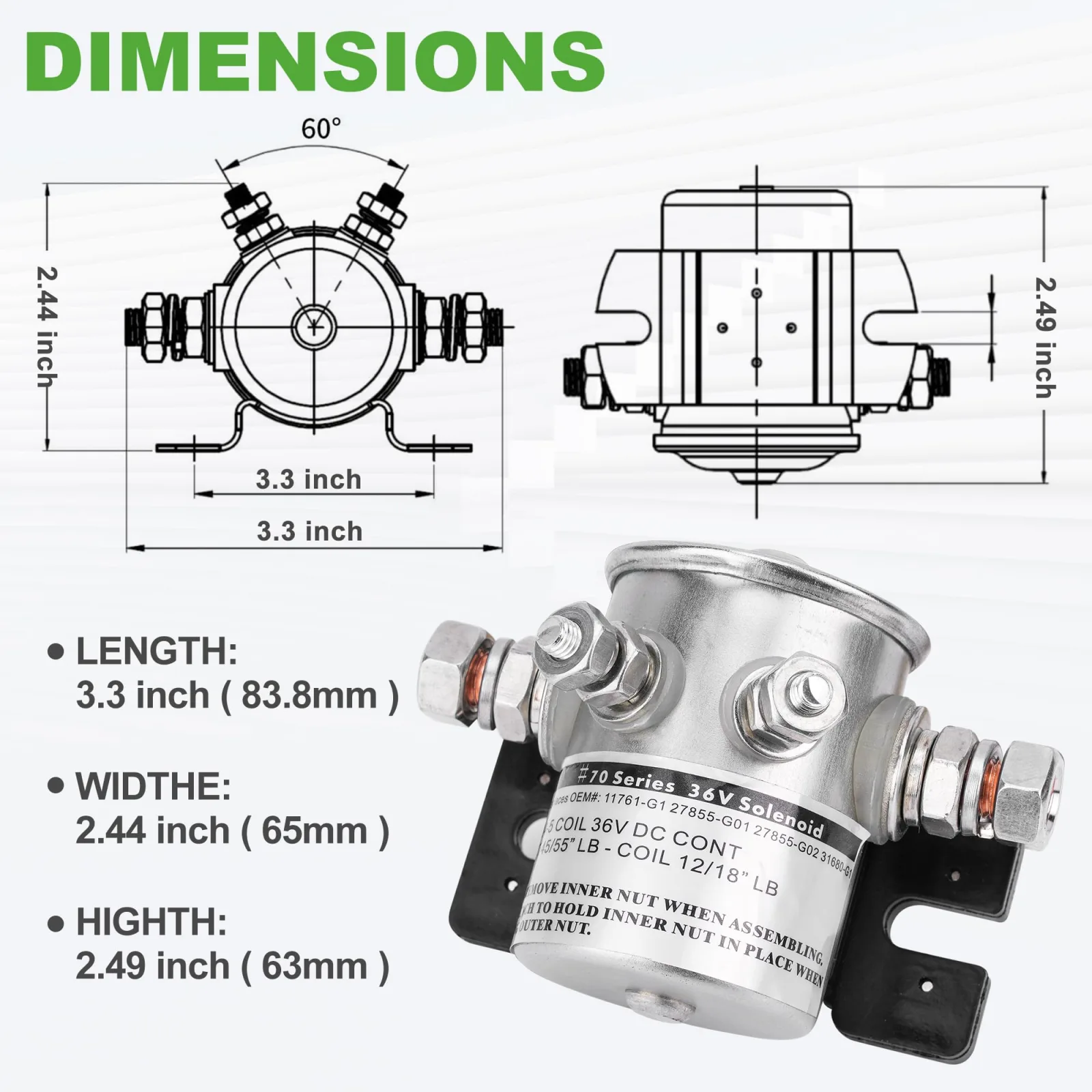 10L0L 36V Solenoid Relay for E-Z-GO Golf Carts image 3