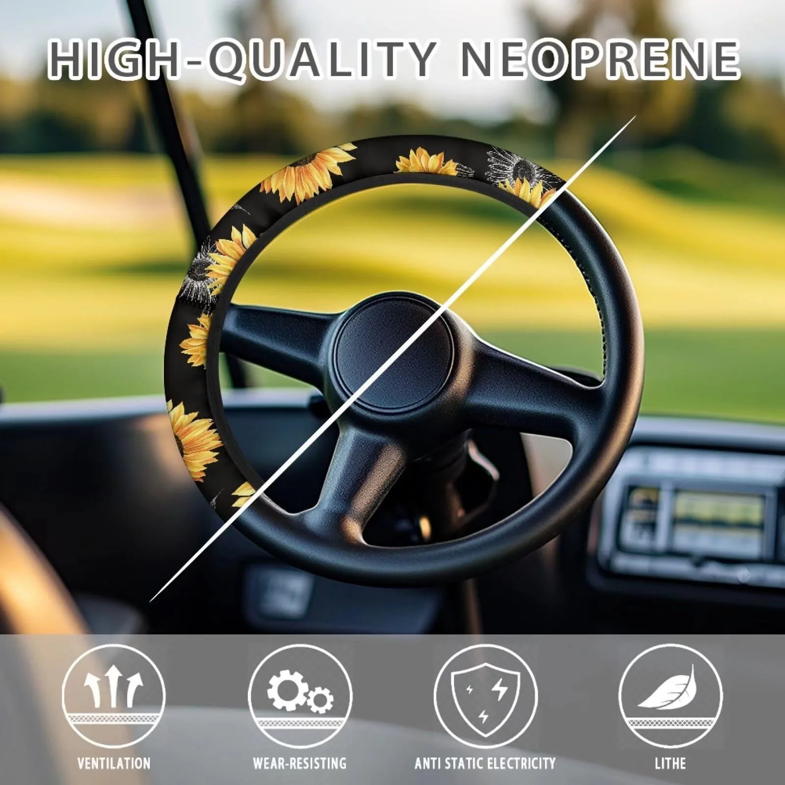 SUITOSELFY Sunflower Golf Cart Steering Wheel Cover image 3