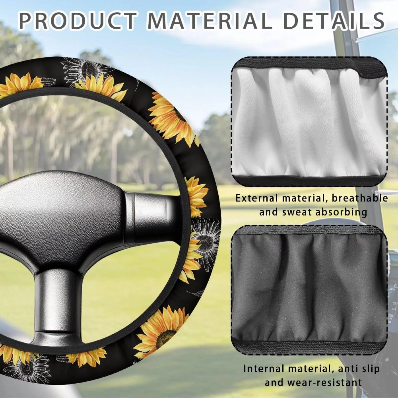 SUITOSELFY Sunflower Golf Cart Steering Wheel Cover image 4