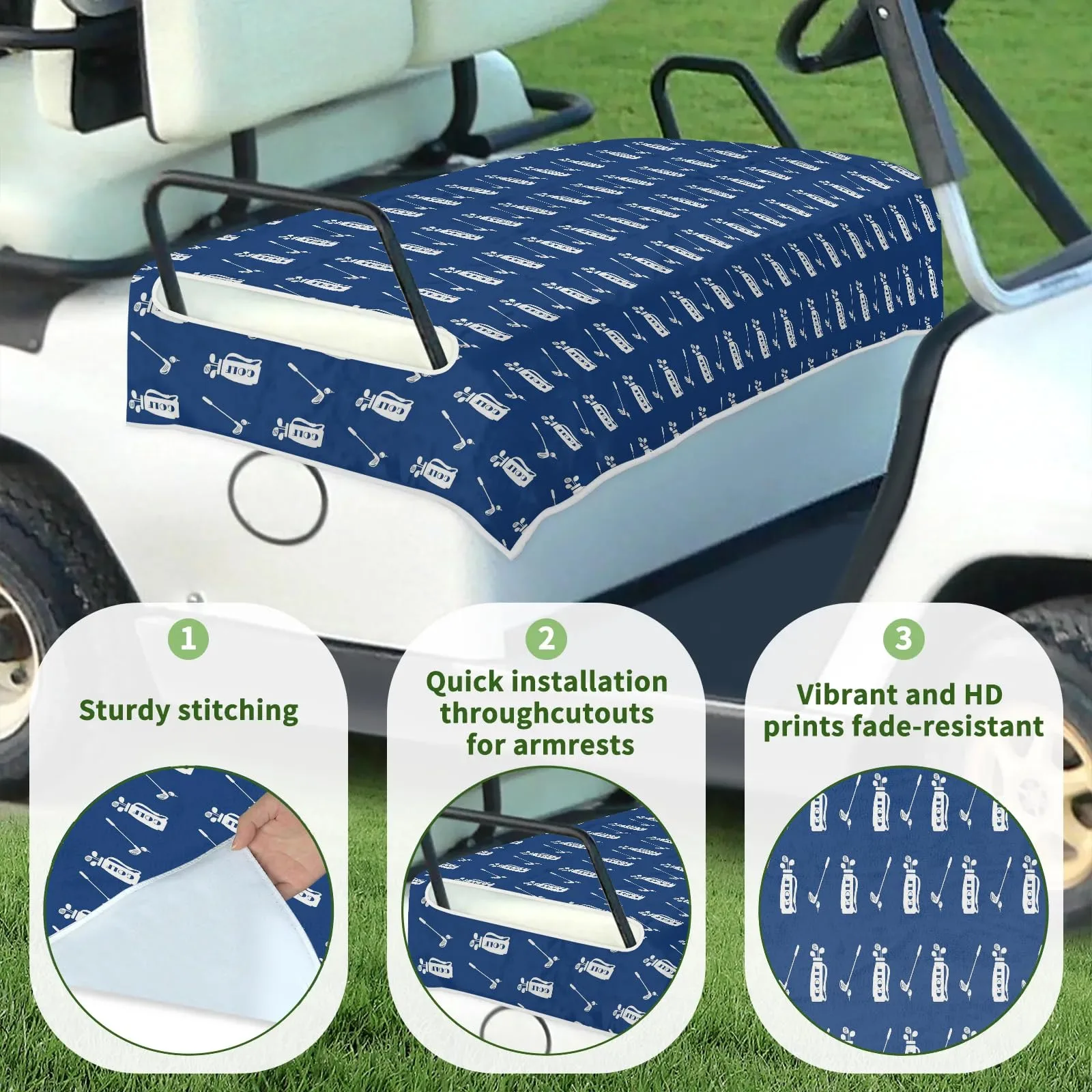 Tiveruda 51" x 31" Navy Double Golf Cart Seat Cover image 3