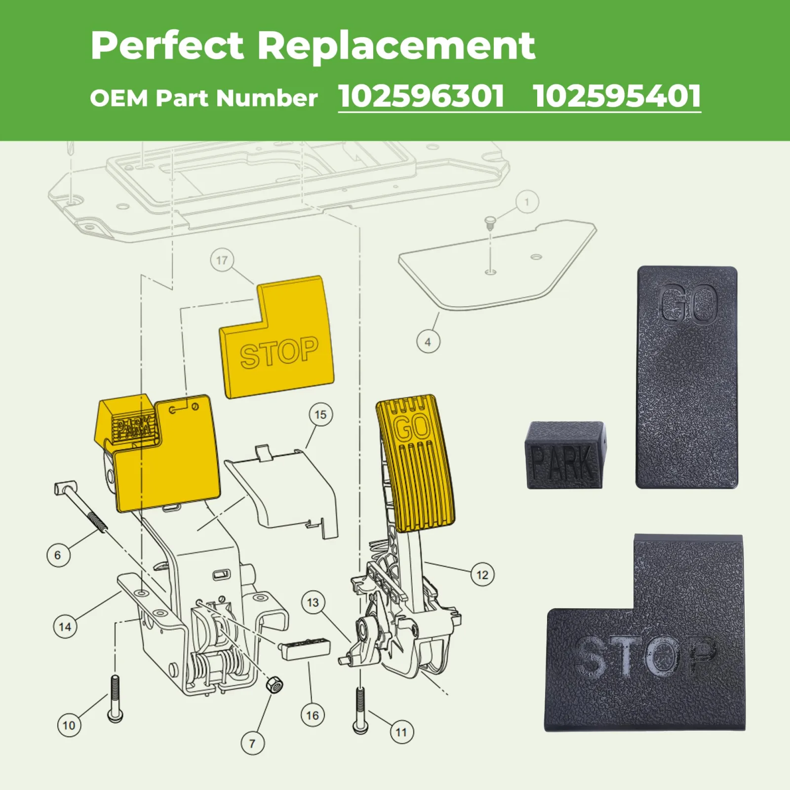 10L0L Pedal Pad Kit for Club Car Precedent 2004-Up image 4
