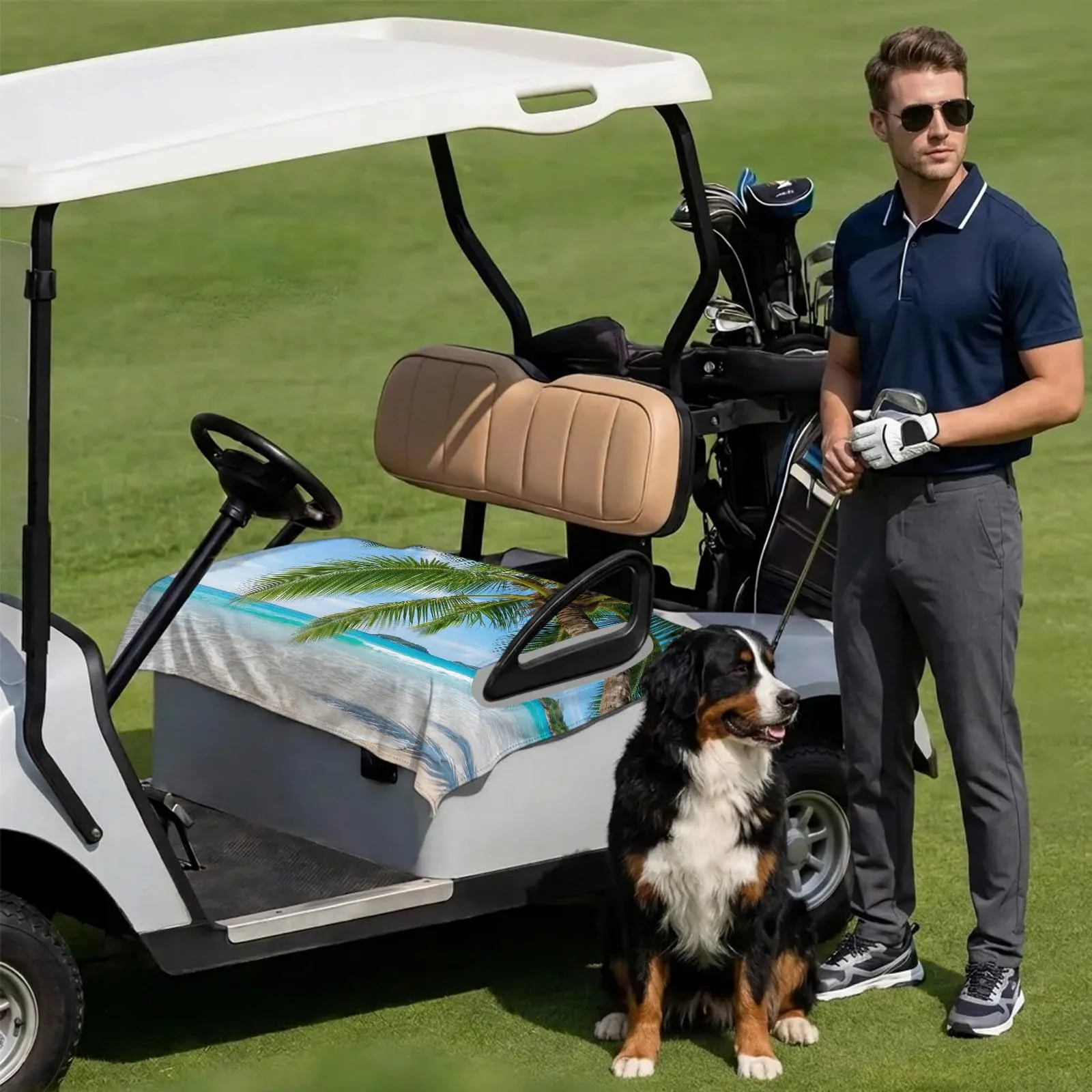 DecorLovee 51 x 31 in Coastal Palm Golf Cart Seat Cover Towel (2-Seater) image 3
