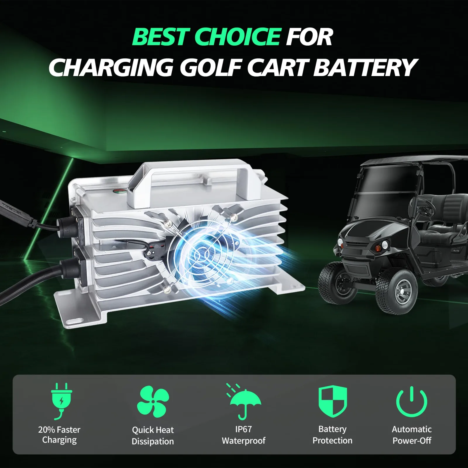 Kegytric 15A 48V Golf Cart Charger for Yamaha G19-G22 (2-Pin) image 2