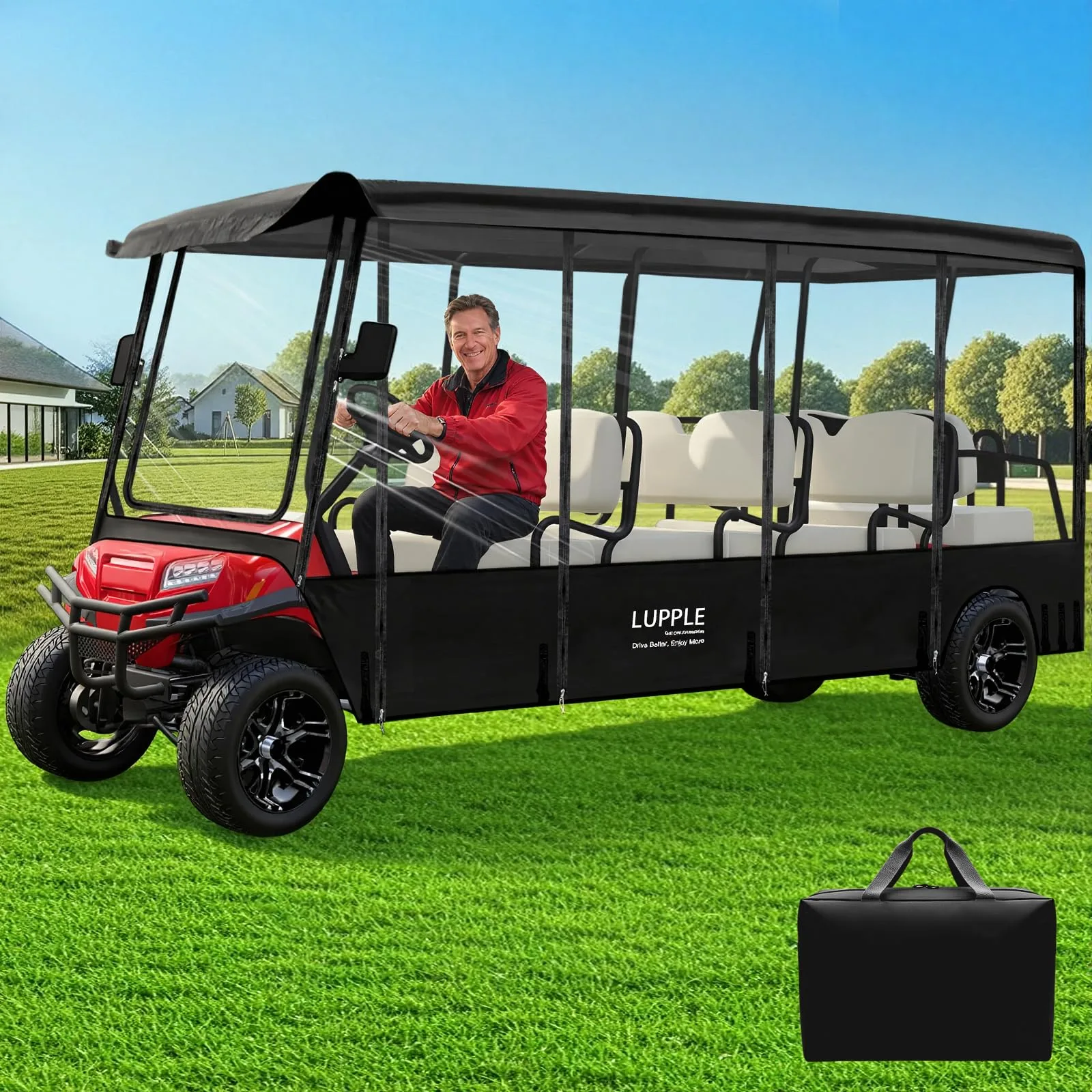 LUPPLE Golf Cart Enclosure for 8-Passenger Extended Roofs