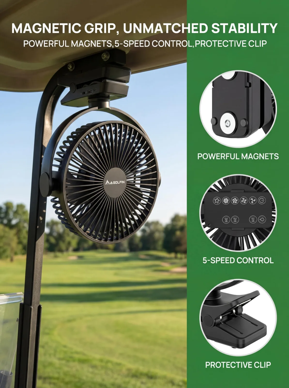 MAGOLFIN YH-F112 8-Inch Magnetic Golf Cart Fan image 2