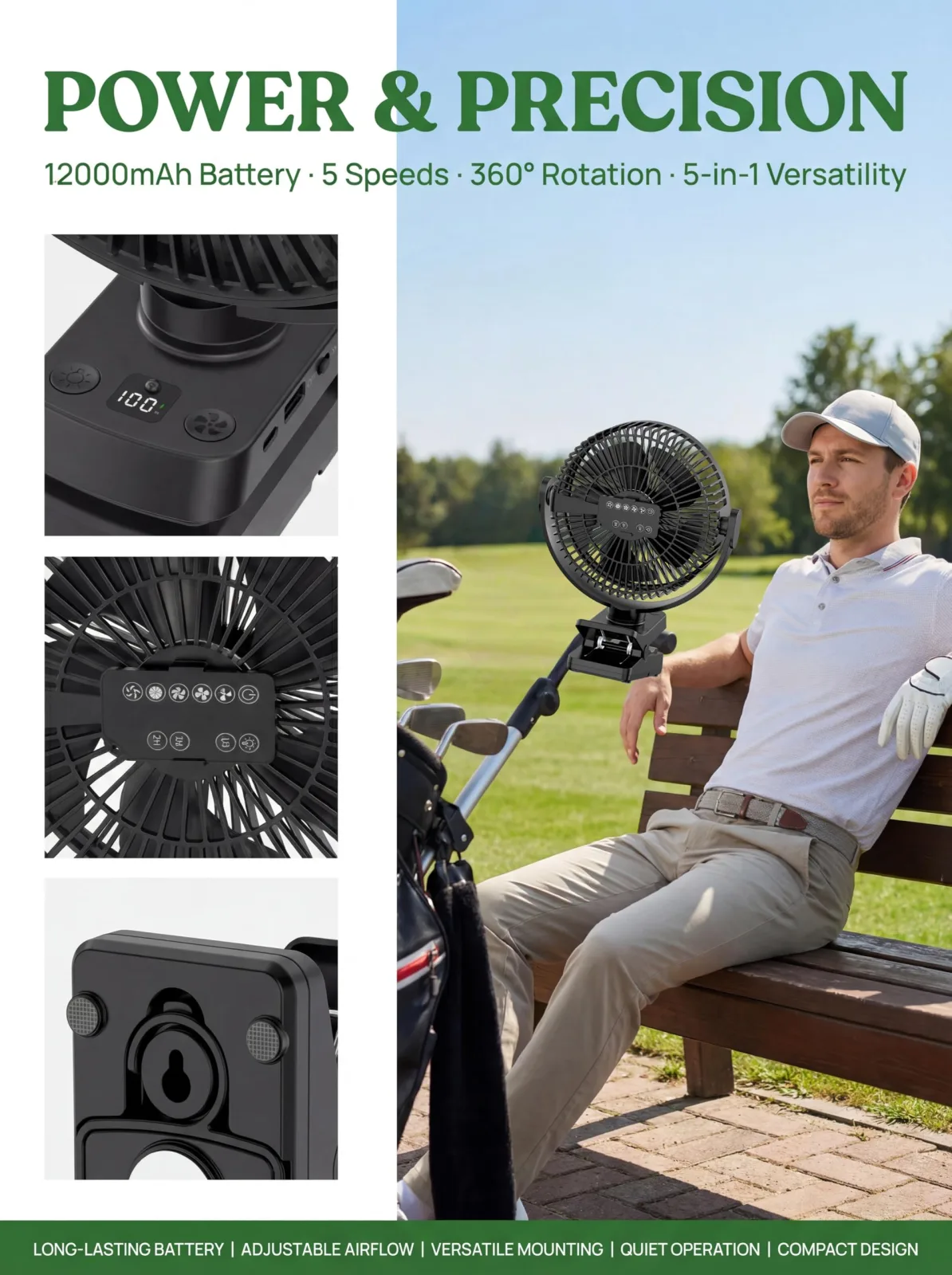 MAGOLFIN YH-F112 8-Inch Magnetic Golf Cart Fan image 3