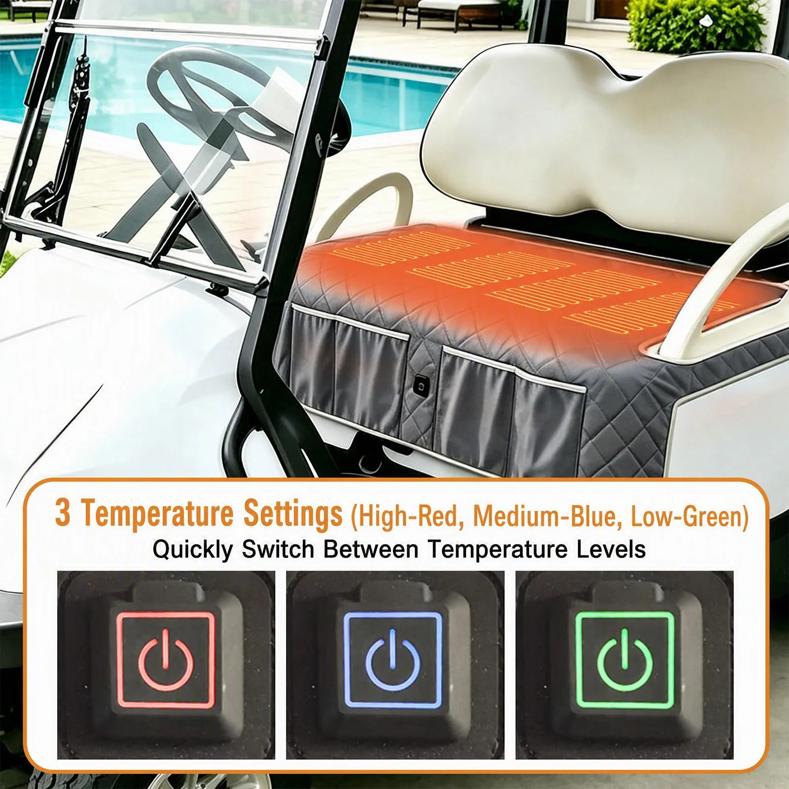 Generic USB 4-Zone Heated Golf Cart Seat Cover — Gray, MPN 1rm9gr5aq1lr6br1pz4 image 2