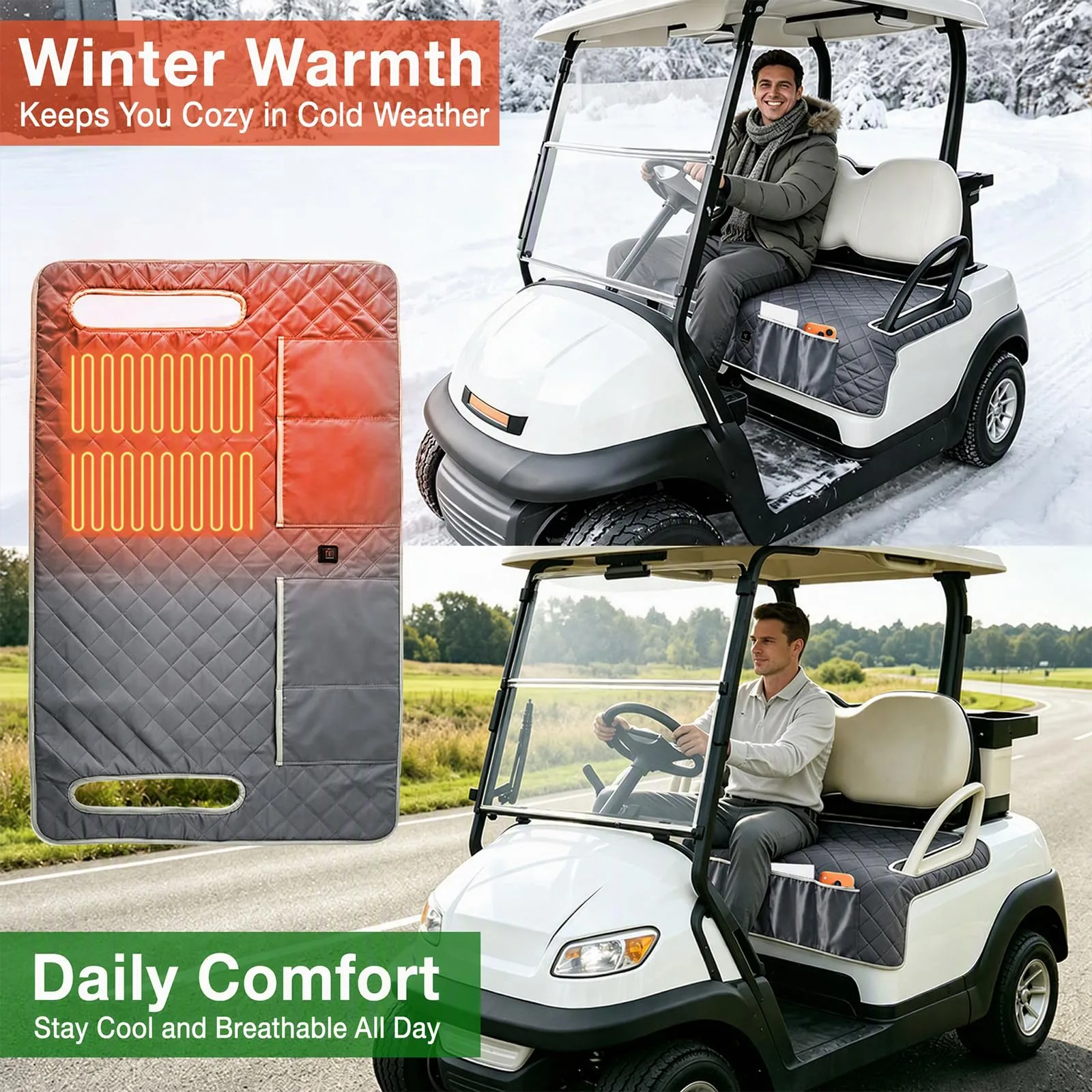 Generic USB 4-Zone Heated Golf Cart Seat Cover — Gray, MPN 1rm9gr5aq1lr6br1pz4 image 4