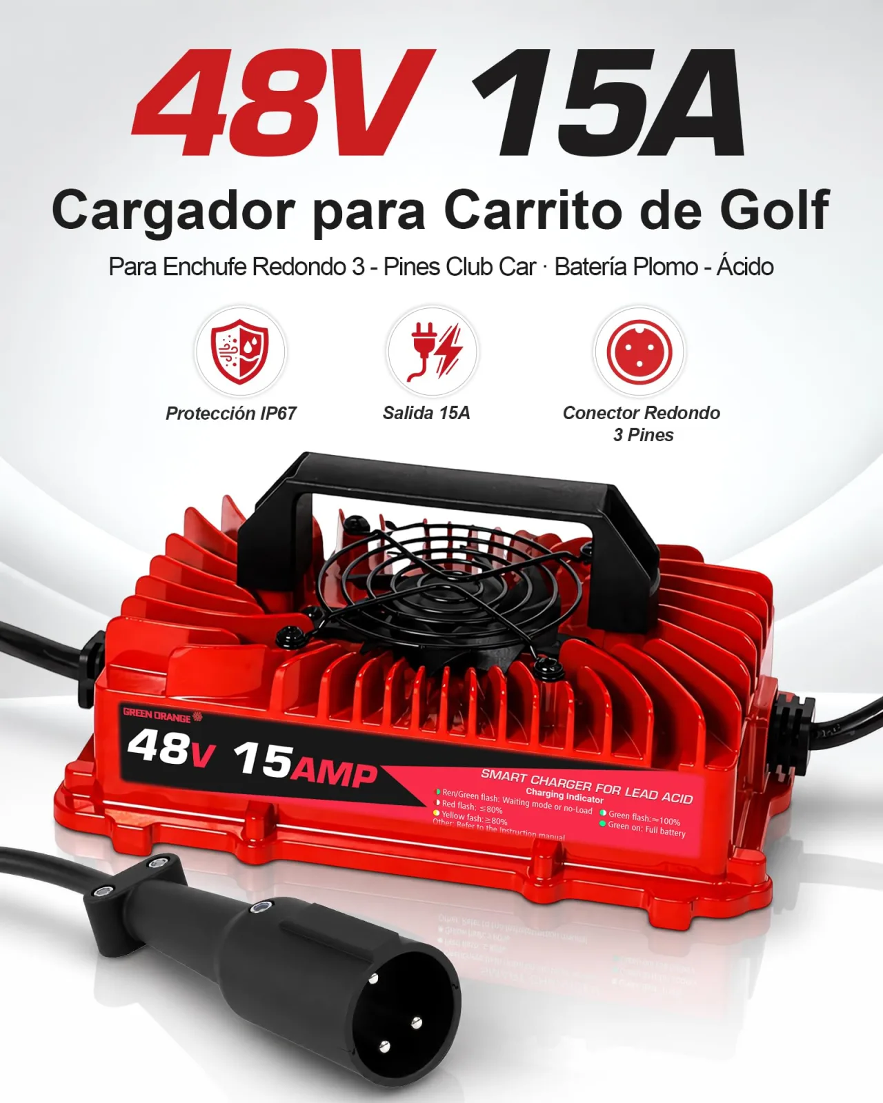 Green orange 48V 15A Charger for Club Car DS and Precedent image 2