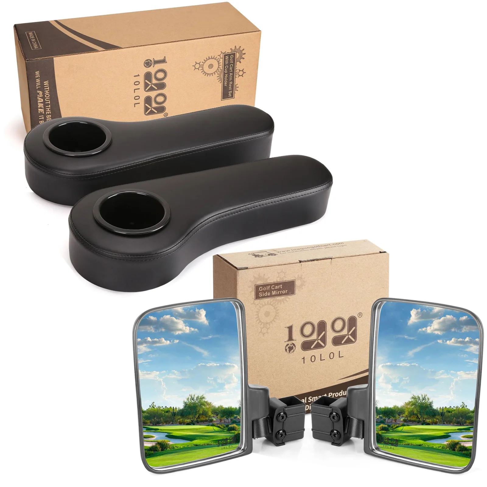 10L0L Golf Cart Rear Seat Armrest and Mirror Set