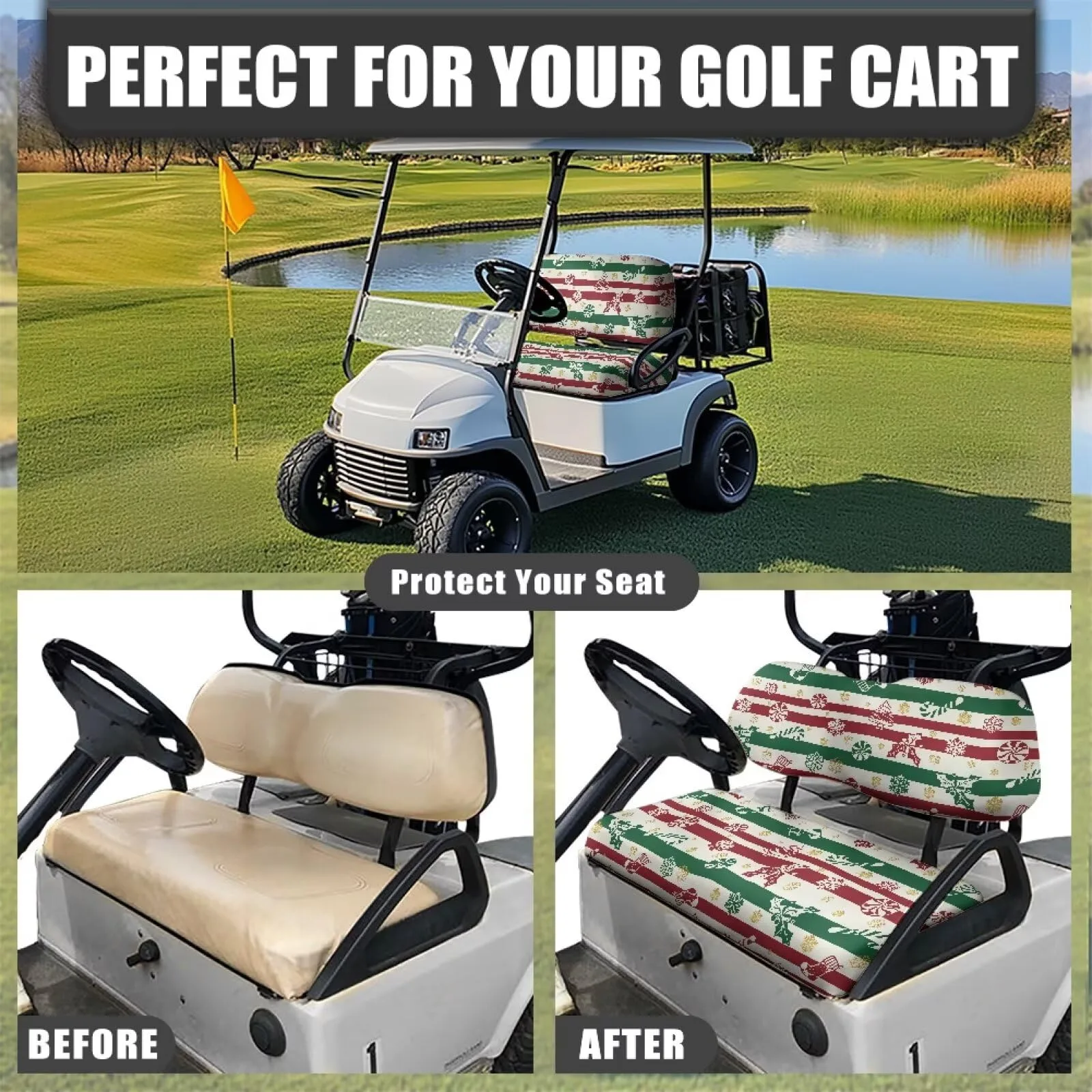 Quidrwyo Christmas Golf Cart Seat Cover Set image 4