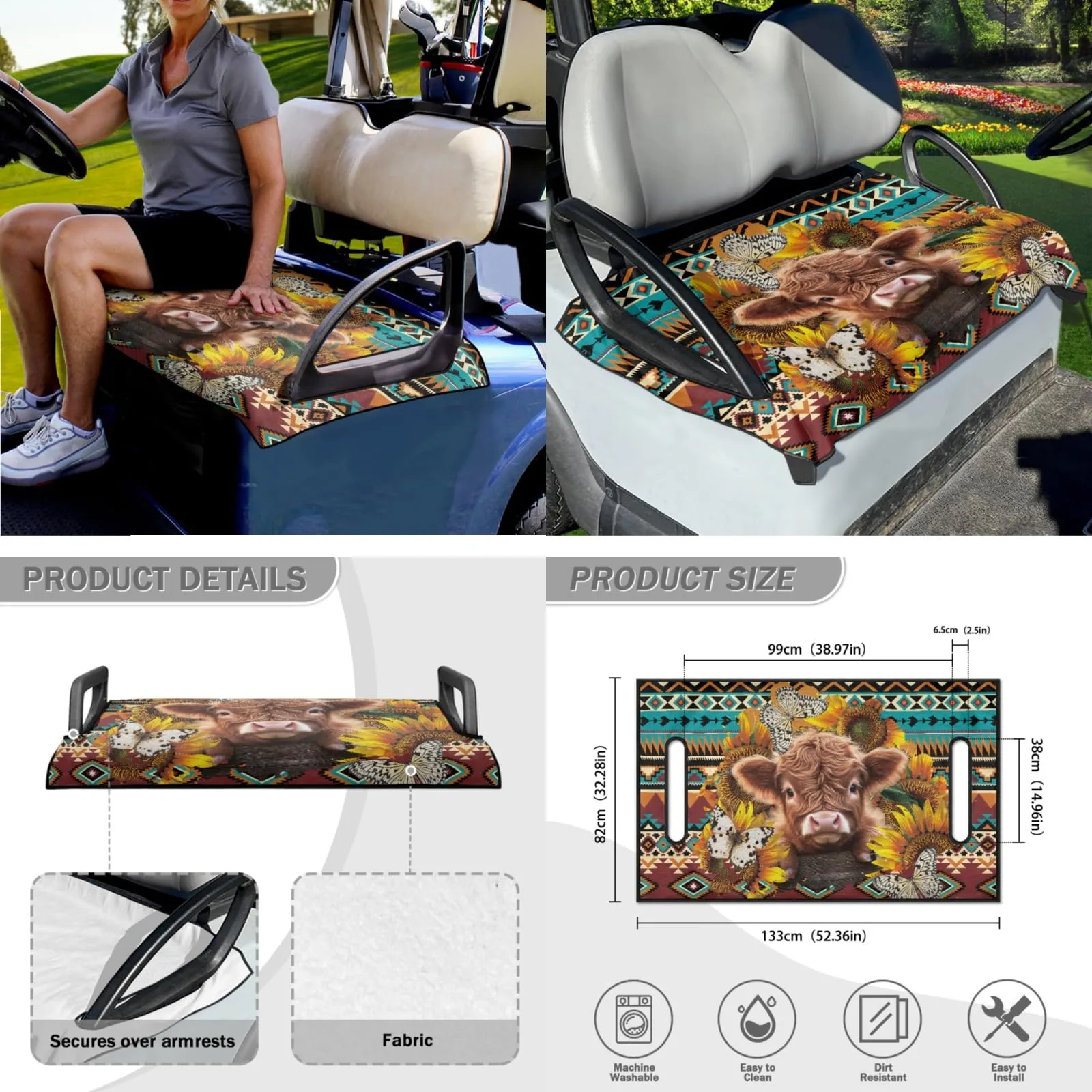 INSTANTARTS Golf Cart Seat and Steering Wheel Cover Set image 4