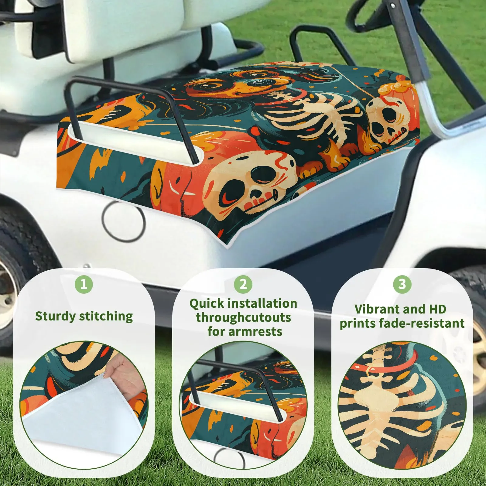 Tiveruda Halloween Skull Golf Cart Seat Cover, 51 x 31 in image 3