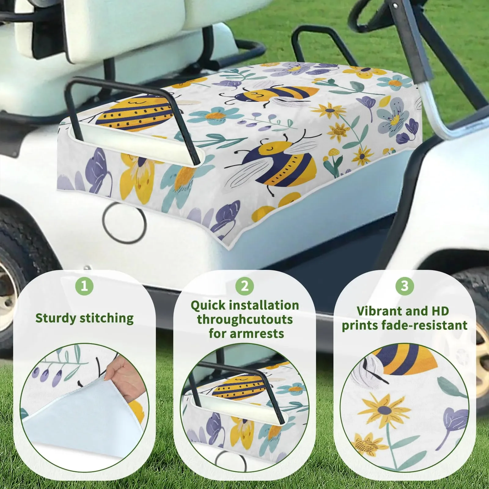Tiveruda Floral Golf Cart Seat Cover for Double Seats image 3