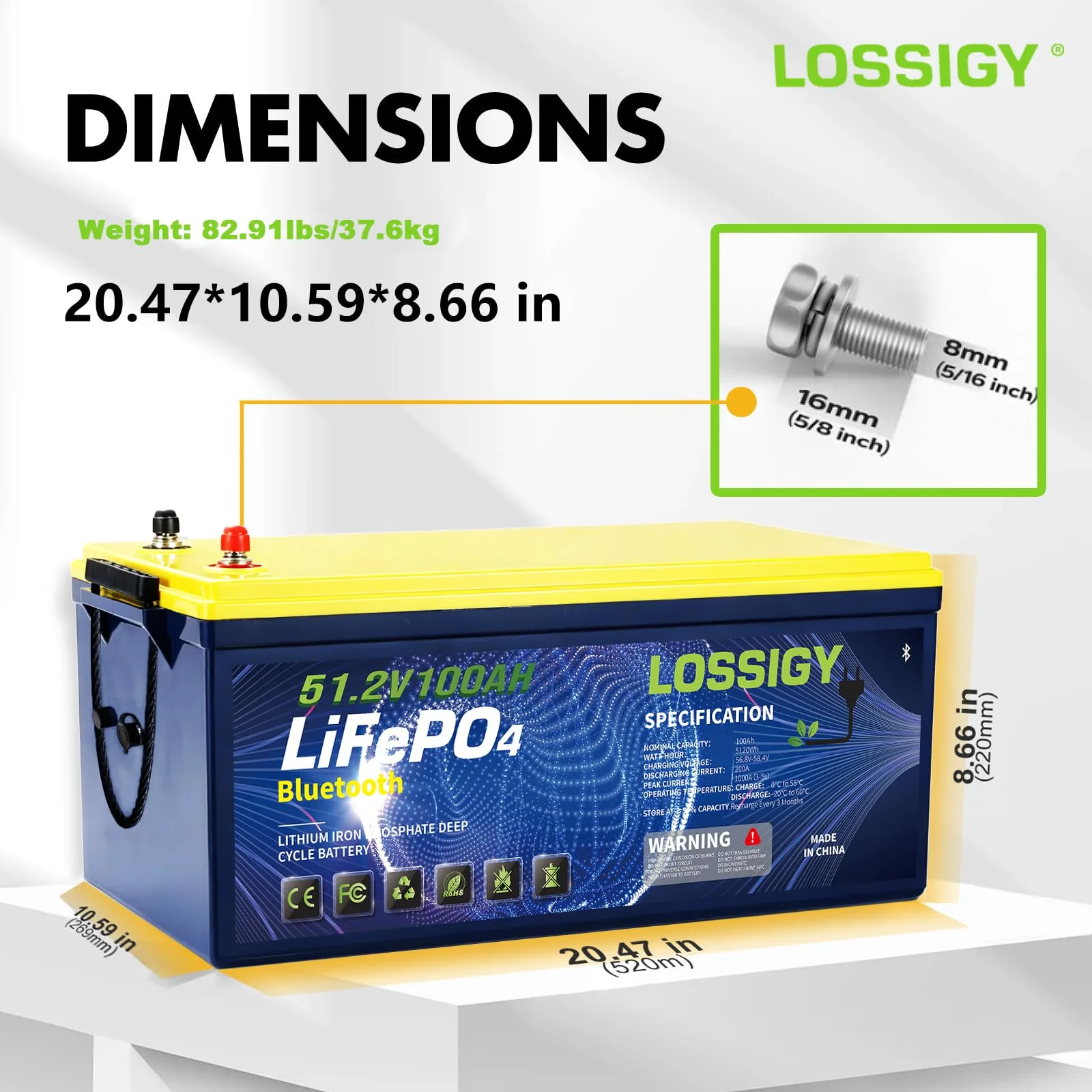 LOSSIGY 48V 100Ah Golf Cart Battery Kit with Charger image 2
